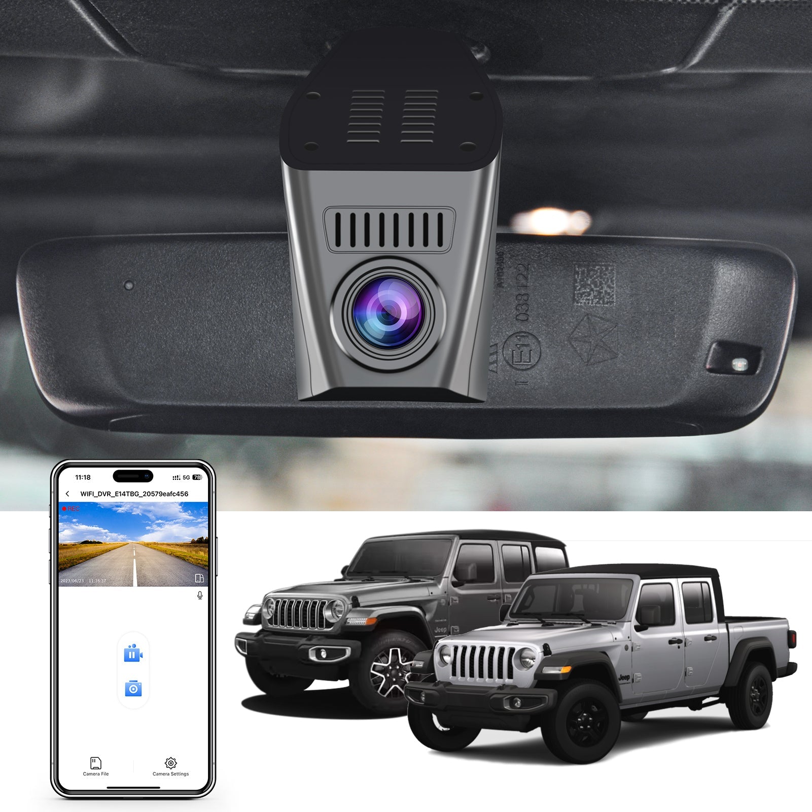 Mangoal tech dash cam for Jeep Wrangler