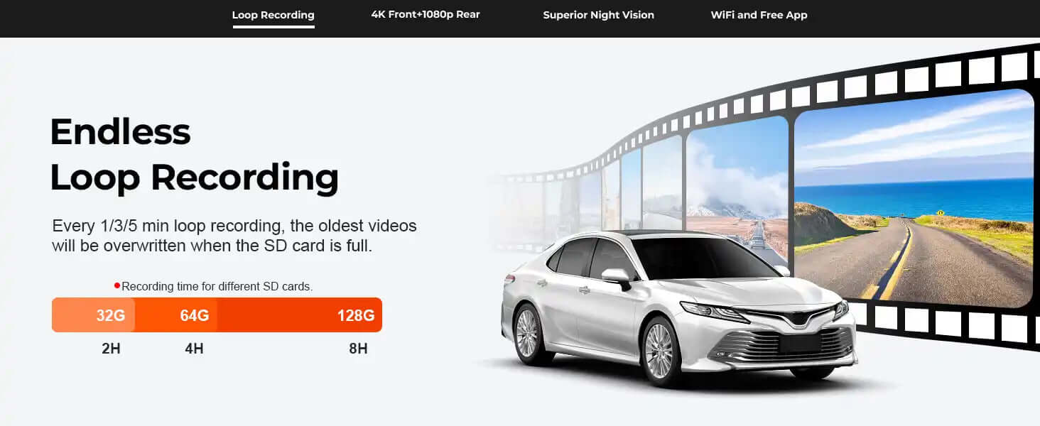 camry dash camera loop recording 