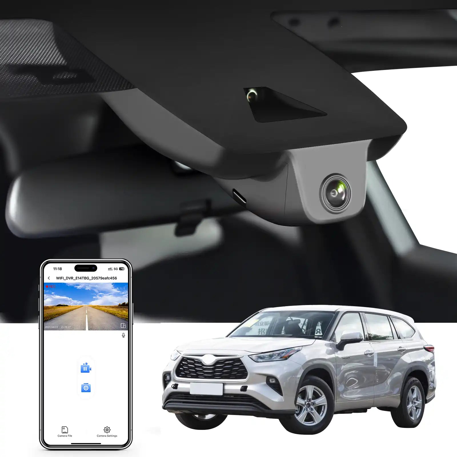 Mangoal 4K Dash Cam Custom fit for Toyota Highlander(Model A) Gen4 UX70 2020 2021 2022 2023 2024 XLE XSE Limited Platinum, Integrated OEM Look, UHD 2160P Video, App & WiFi, 128GB Card