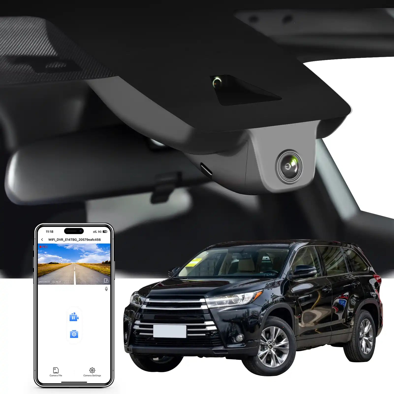 Mangoal 4K Dash Cam Custom fit for Toyota Highlander(Model B) Gen3 UX50 2017 2018 2019 XLE Plus XSE Limited Platinum, Integrated OEM Look, UHD 2160P Video, App & WiFi, 128GB Card