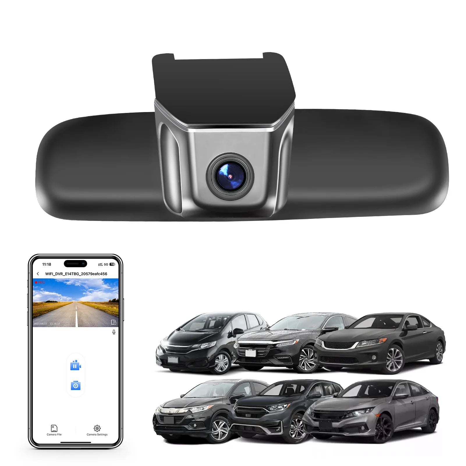 4K Dash Cam Custom fit for Honda CRV 2007-2022, Civic 2009-2021, Accord 2008-2022, HRV 2016-2022 and More(More Vehicle Service Type in The 1st Bullet Point), WiFi & App, 64GB Card(Model B)