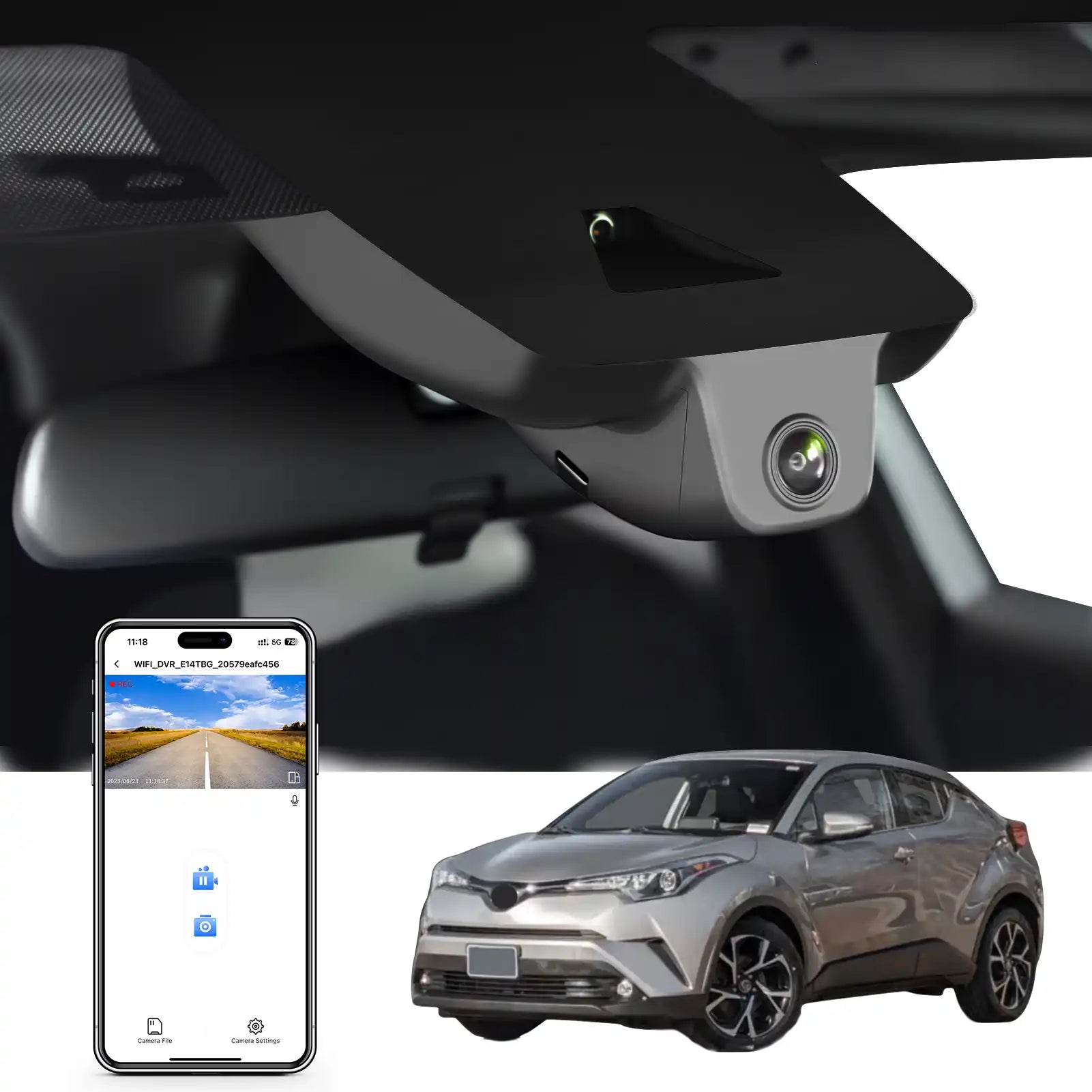 4K Dash Cam Custom Fit for Toyota C-HR 2018 2019 2020 LE Limited XLE Premium (Model B),Integrated OEM Look, 2160P UHD Video, Built-in WiFi & APP, Loop Recording,Easy to Install