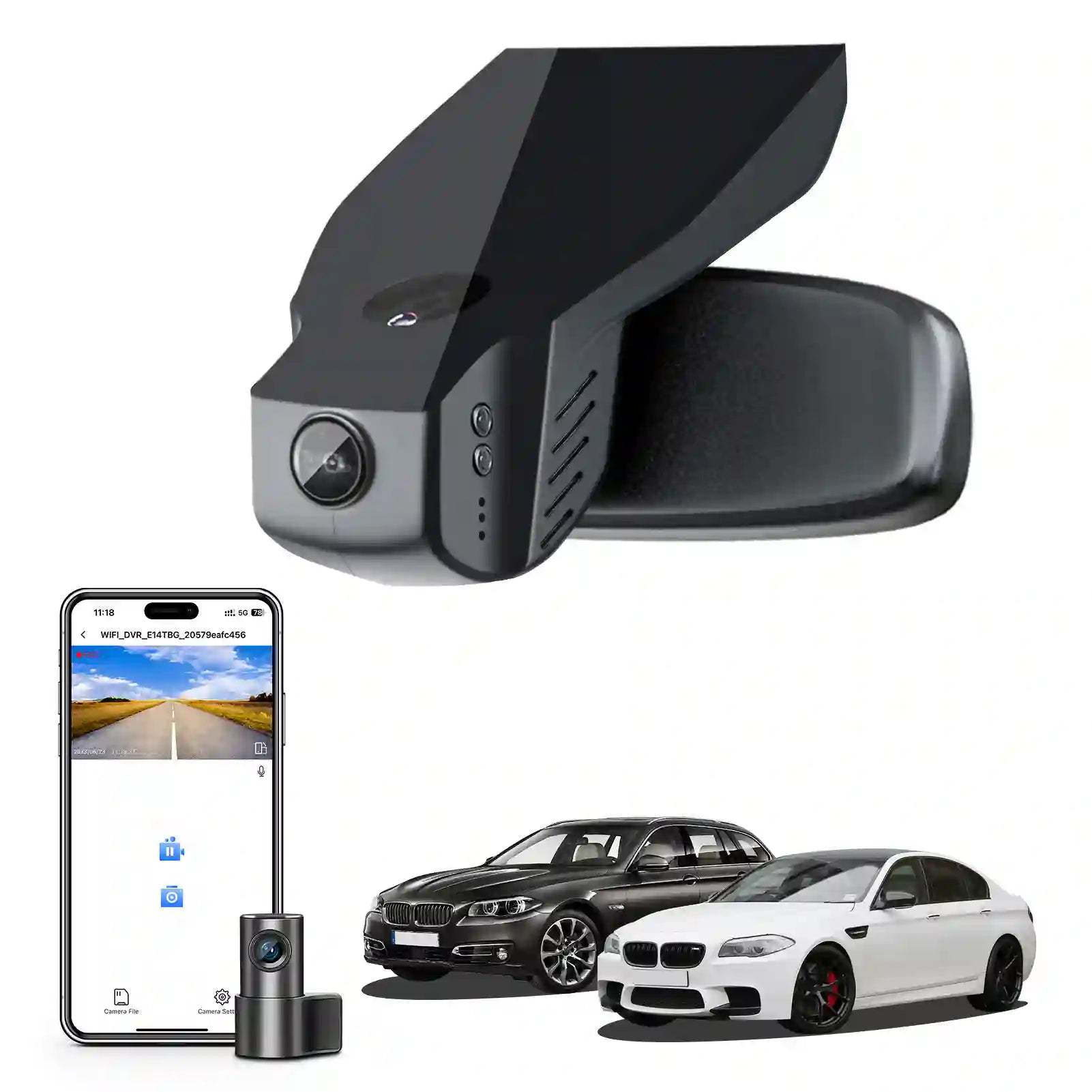 Front 4K & Rear 1080p Dash Cam for BMW 5 Series Gen6 F07 F10 F11 F18 2014 2015 2016 Select 2017 M5 F10(Model B), OEM Style, 2160P UHD Video, WiFi & APP, 128GB Card