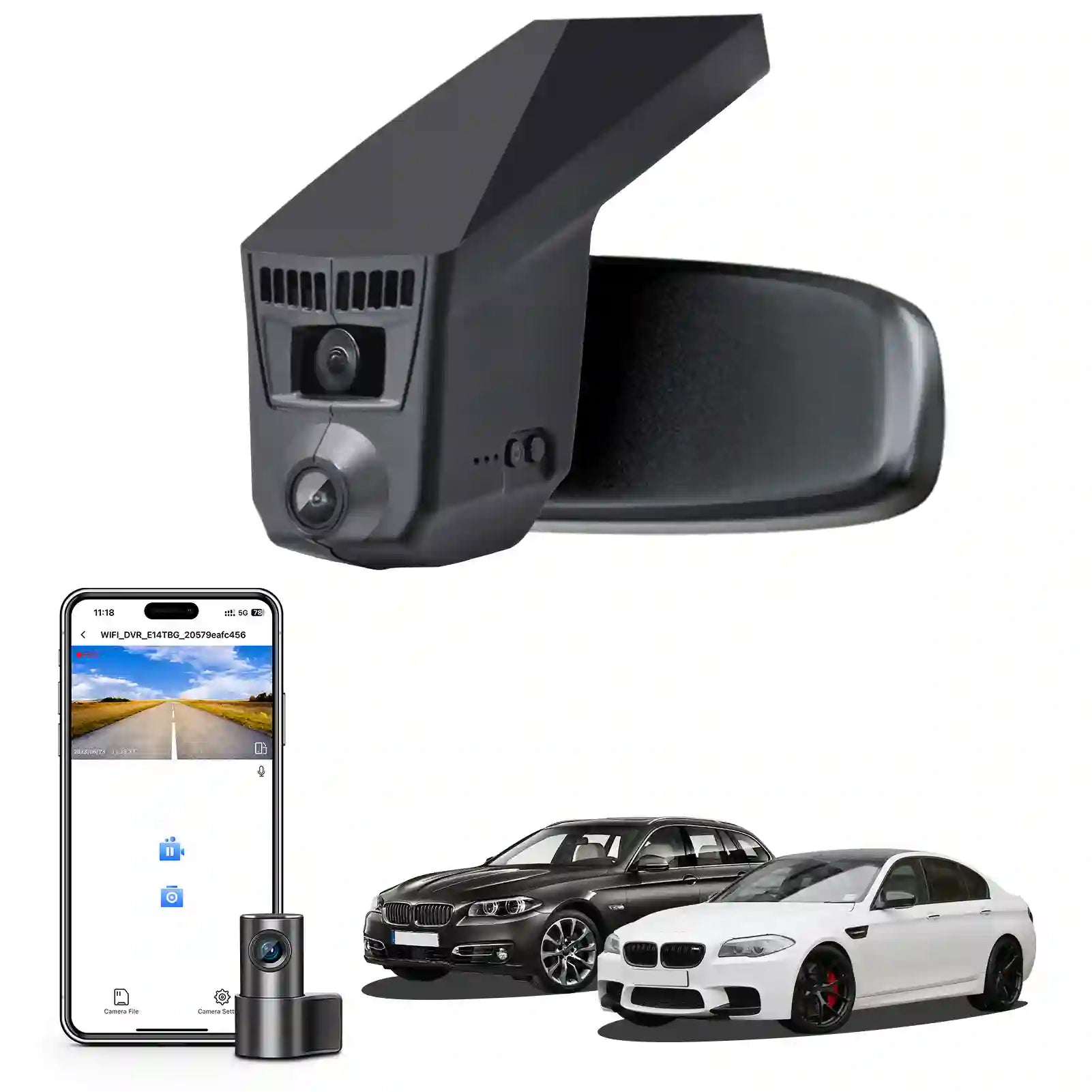 Front 4K & Rear 1080p Dash Cam for BMW 5 Series Gen6 F07 F10 F11 F18 2014 2015 2016 Select 2017 M5 F10(Model C), OEM Style, 2160P UHD Video, WiFi & APP, 128GB Card