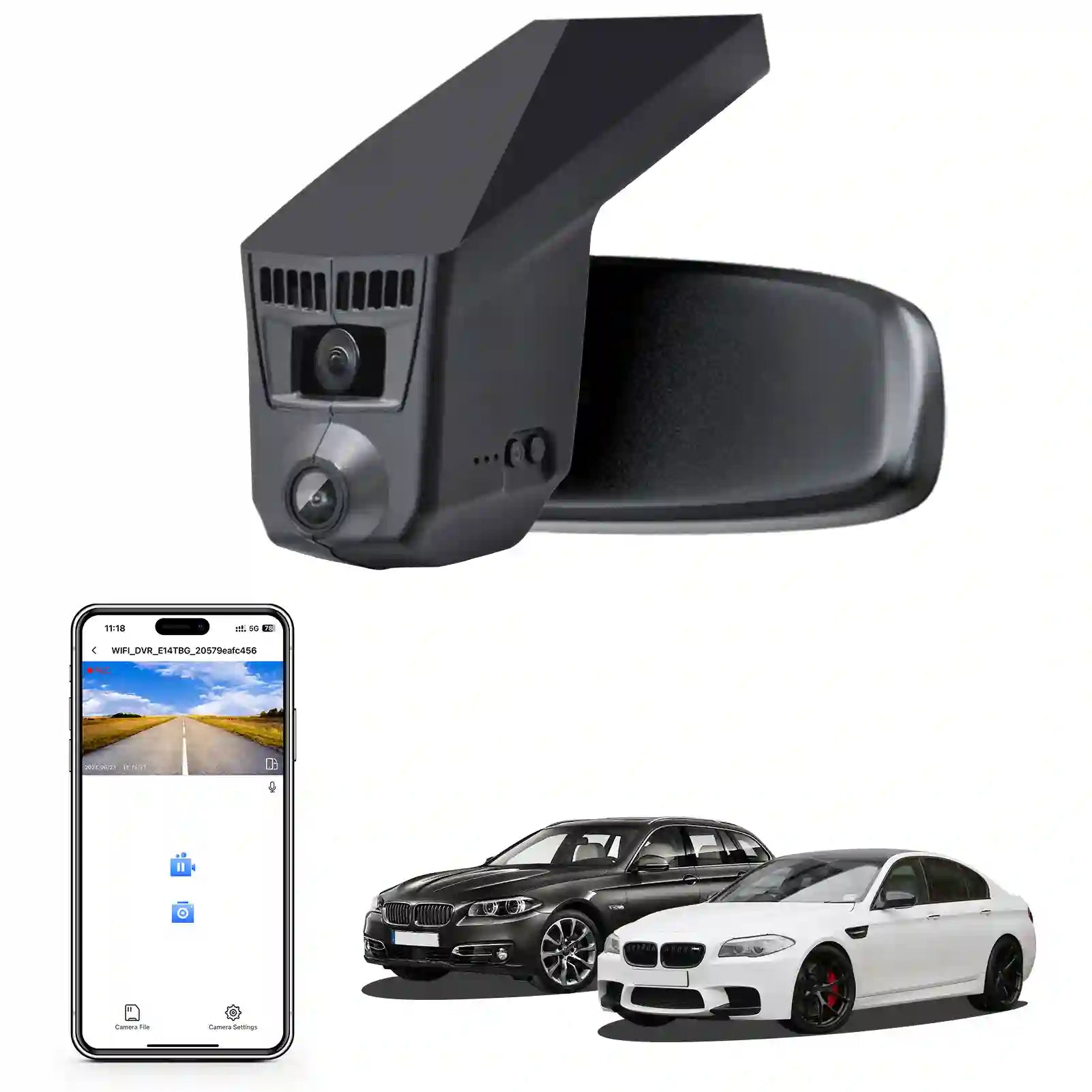 4K Dash Cam for BMW 5 Series Gen6 F07 F10 F11 F18 2014 2015 2016 Select 2017 M5 F10(Model C), OEM Style, 2160P UHD Video, WiFi & APP, 64GB Card