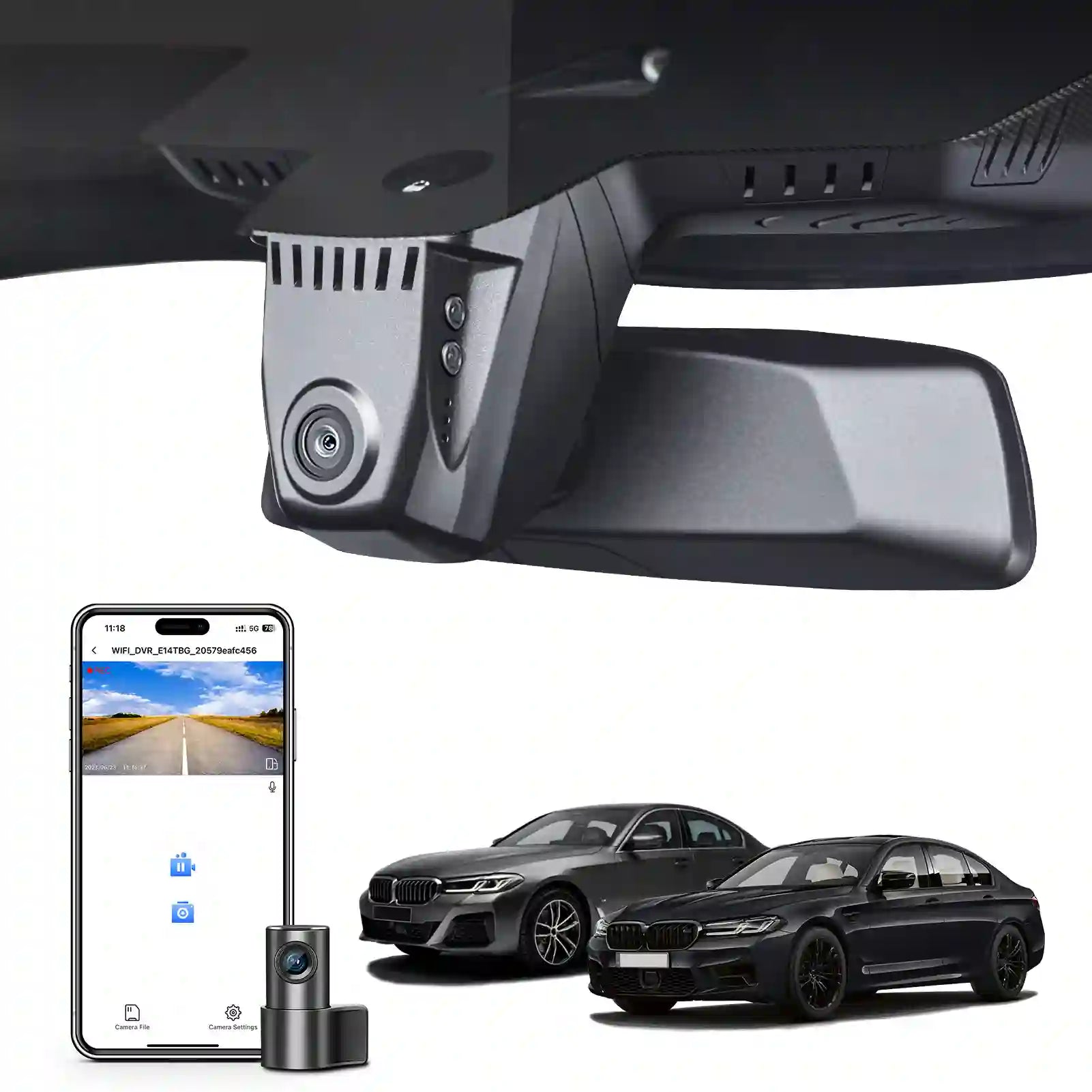 Front 4K & Rear 1080p Dash Cam for BMW 5 Series Gen7 G30 G31 G38 2018 2019 2020 2021 2022 2023 Select 2017 M5 F90(Model A), OEM Style, 2160P UHD Video, WiFi & APP, 128GB Card