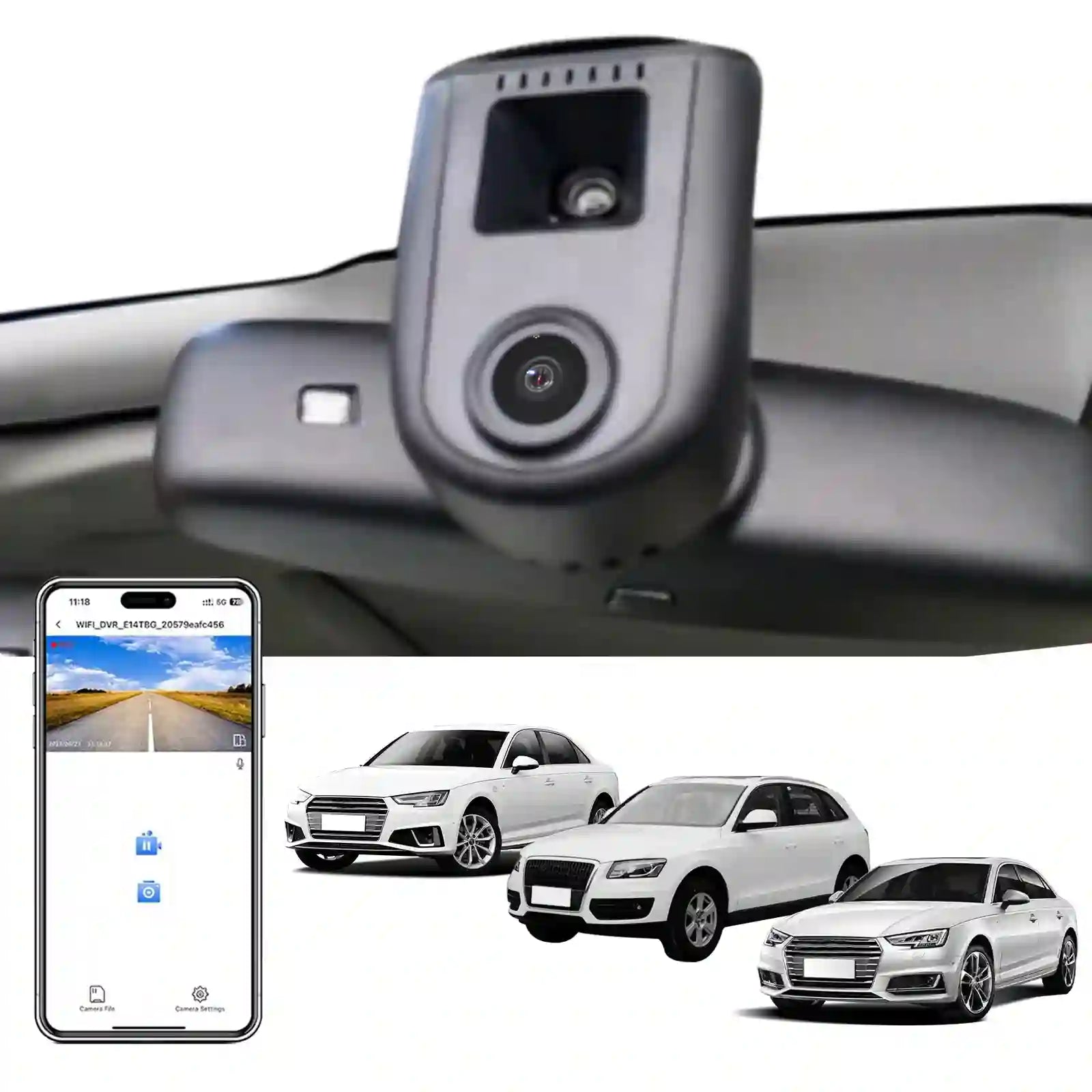 4K Dash Cam Custom fit for Audi (Model D Black), Integrated OEM Look, UHD 2160P Video, G-Sensor, Loop Recording, WiFi and Free App, 128GB Card