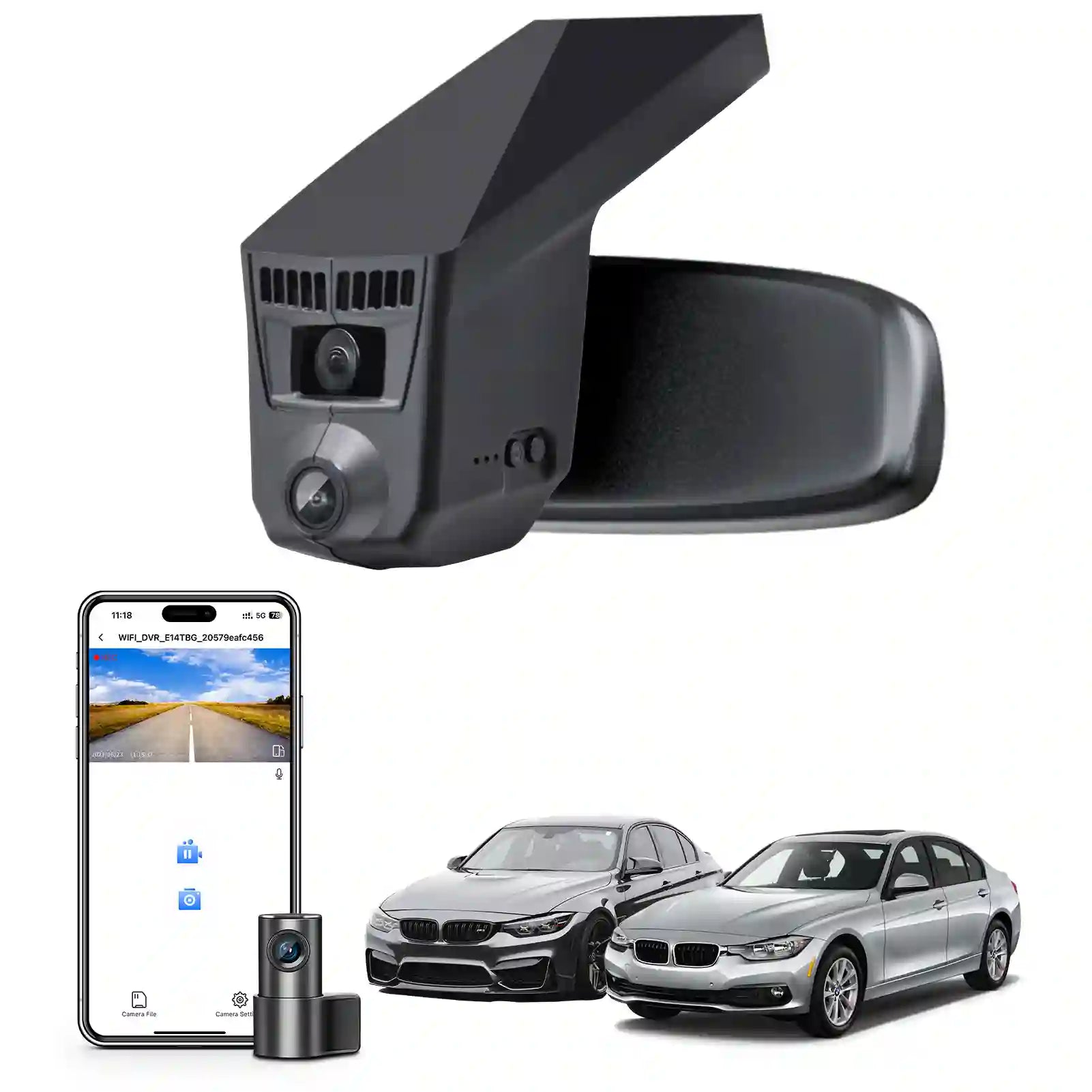 Front 4K & Rear 1080p Dash Cam for BMW 3-Series Gen6 F30 F31 F34 F35 2012 2013 2014 2015 2016 2017 2018 Select 2019 M3 F80(Model C), OEM Style, 2160P UHD Video, WiFi & APP, 128GB Card