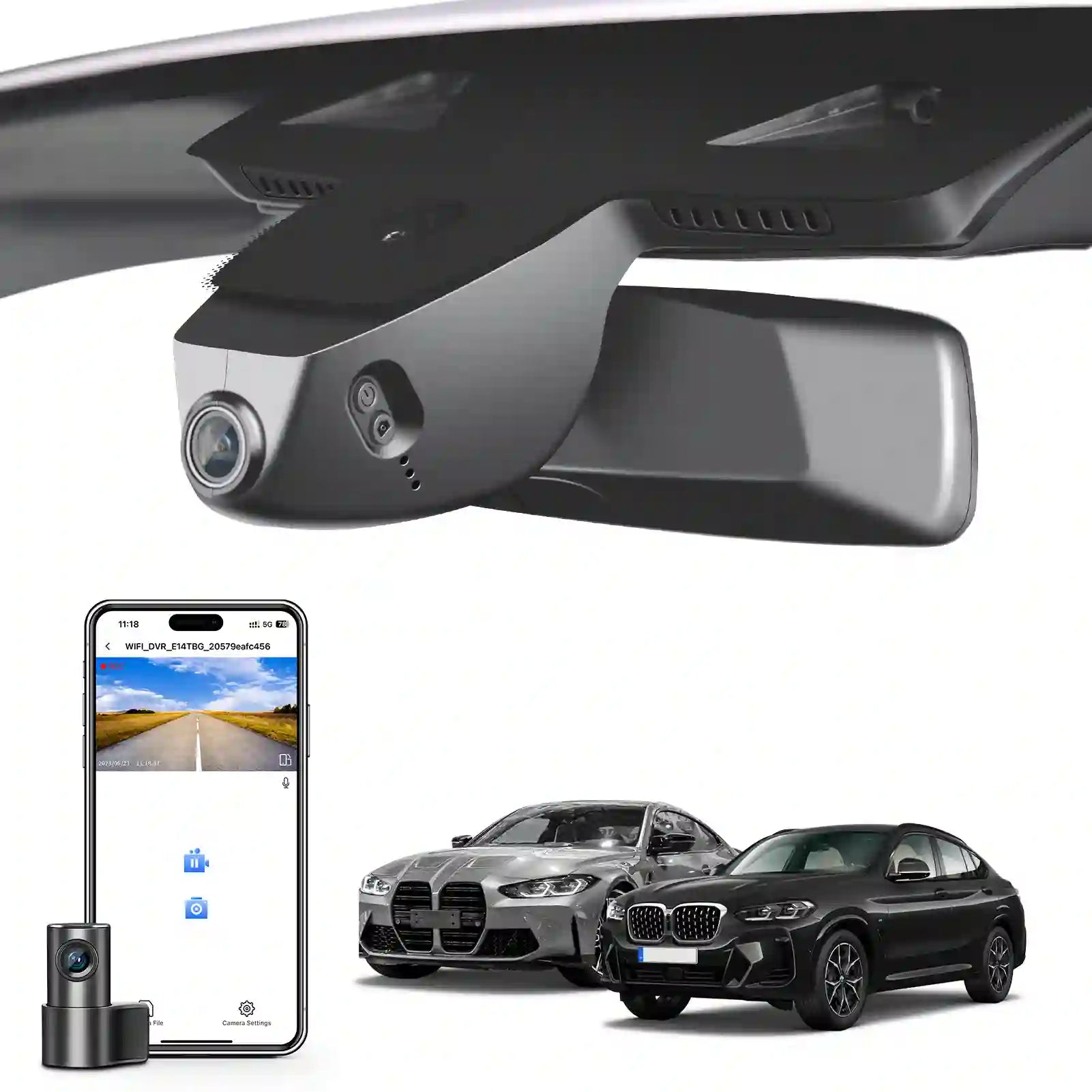 Front 4K & Rear 1080p Dash Cam for BMW 4-Series Gen2 G22 G23 G26 2021 2022 2023 2024 M4 G82 G83(Model B), OEM Style, 2160P UHD Video, WiFi & APP, 128GB Card