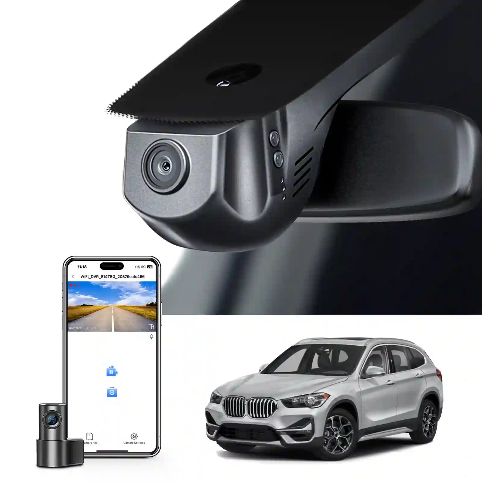 Front 4K & Rear 1080p Dash Cam Custom for BMW X1 Gen2 F48/F49 2016 2017 2018 2019 2020 2021 2022, sDrive28i xDrive28i, OEM Style, 2160P UHD Video, WiFi & APP, 128GB Card