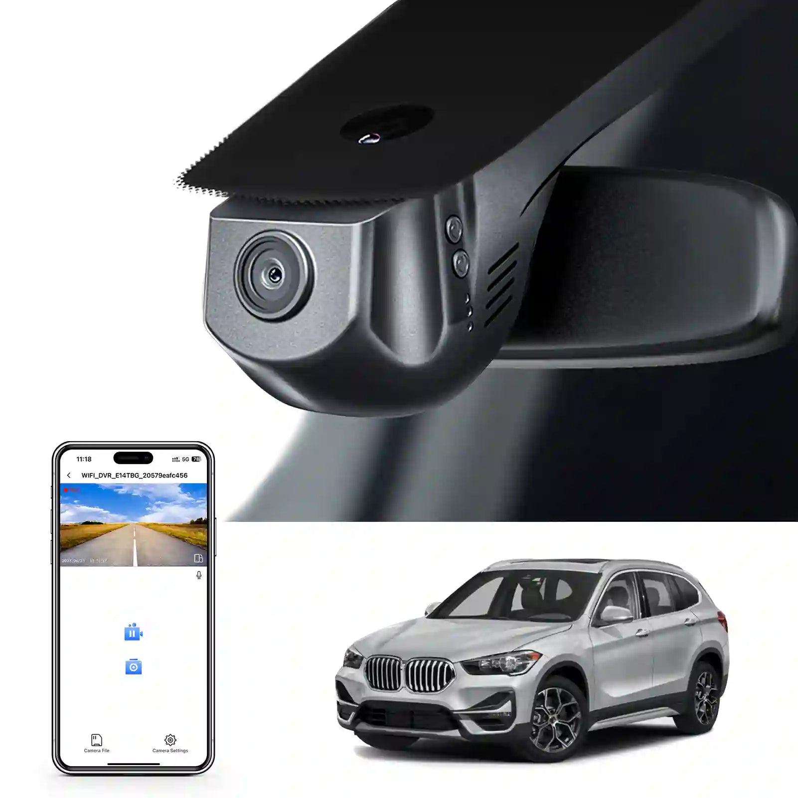 4K Dash Cam Custom for BMW X1 Gen2 F48/F49 2016 2017 2018 2019 2020 2021 2022, sDrive28i xDrive28i, OEM Style, 2160P UHD Video, WiFi & APP, 64GB Card