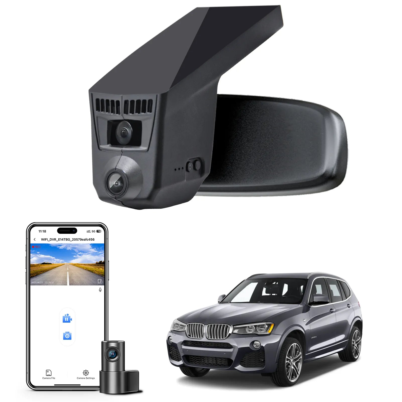 Front 4K & Rear 1080p Dash Cam Custom for BMW X3 F25 Gen2 2013 2014 2015 2016 2017(Model B), sDrive28i xDrive28i xDrive28d xDrive35i, OEM Style, 2160P UHD Video, WiFi & APP, 128GB Card