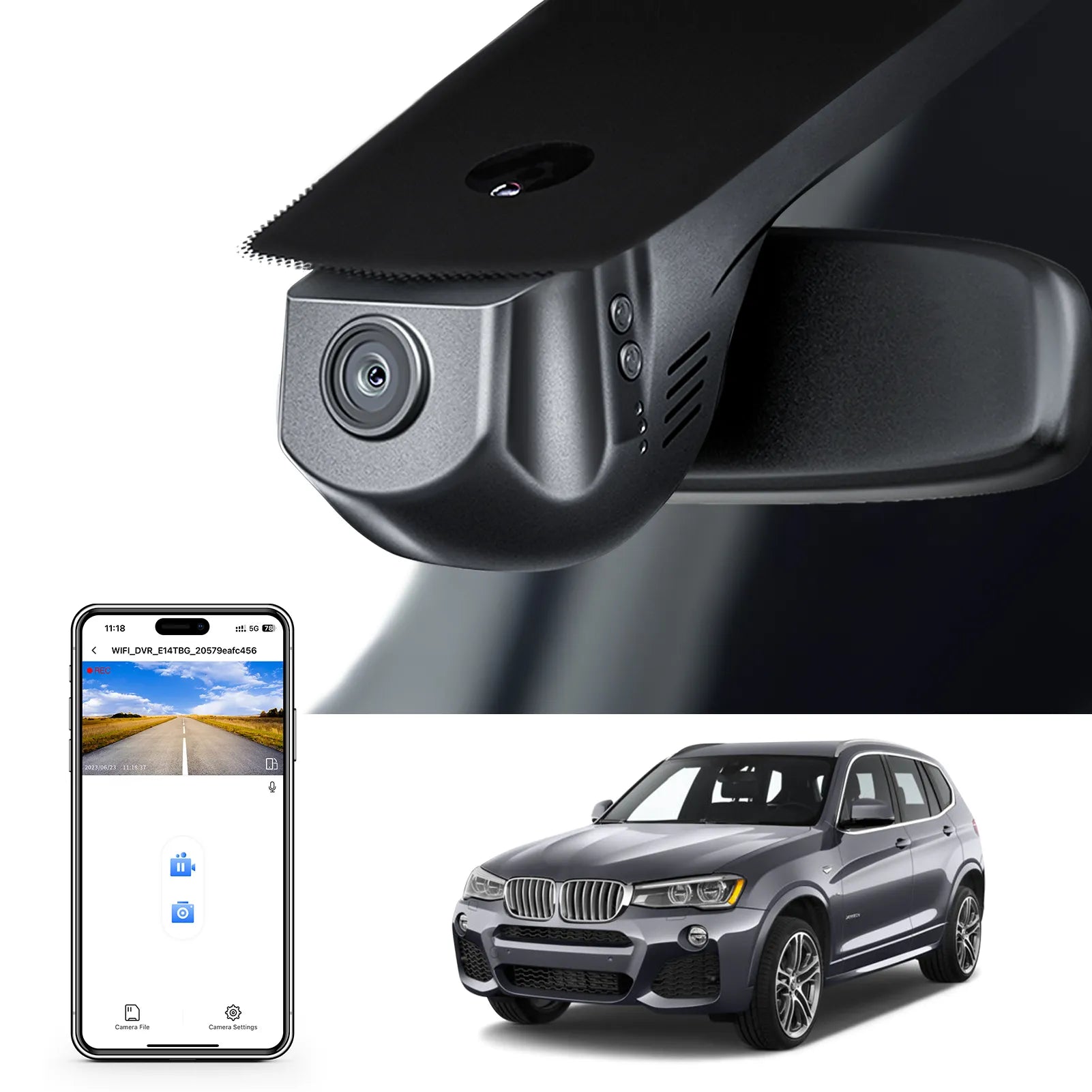 4K Dash Cam Custom for BMW X3 F25 Gen2 2013 2014 2015 2016 2017(Model A), sDrive28i xDrive28i xDrive28d xDrive35i, OEM Style, 2160P UHD Video, WiFi & APP, 64GB Card