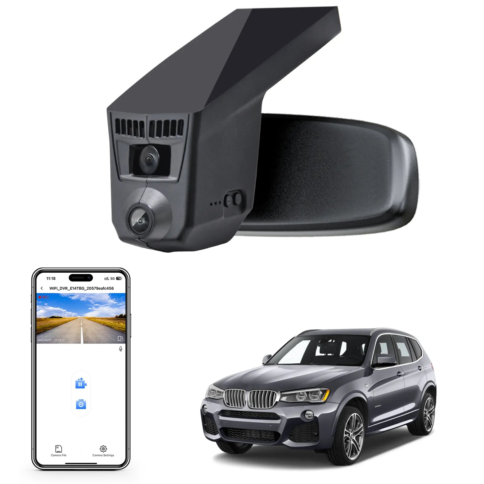 4K Dash Cam Custom for BMW X3 F25 Gen2 2013 2014 2015 2016 2017(Model B), sDrive28i xDrive28i xDrive28d xDrive35i, OEM Style, 2160P UHD Video, WiFi & APP, 64GB Card