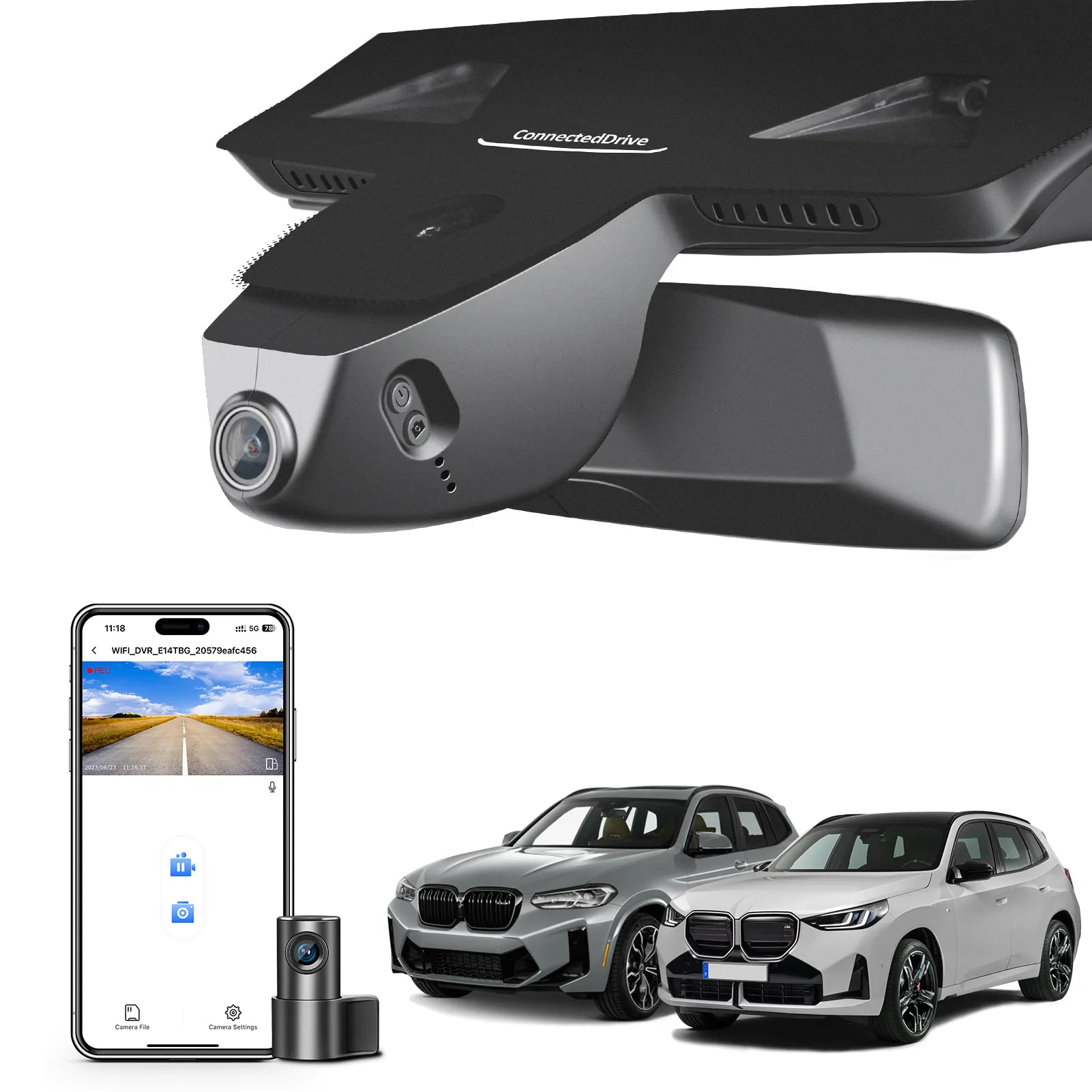 Front 4K & Rear 1080p Dash Cam Custom for BMW Gen3 G01 X3 2018-2024, F97 X3M 2020+(Model C), sDrive28i xDrive30i M40i, OEM Style, 2160P UHD Video, WiFi & APP, 128GB Card