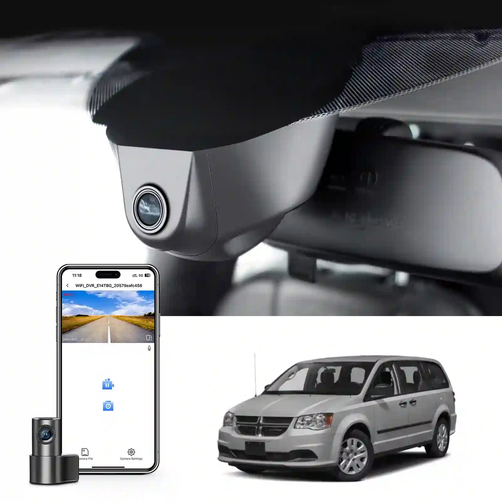 Front 4K & Rear 1080P Dash Cam Custom Fit for Dodge Grand Caravan 2018 2019 2020,GT SE SXT Accessories,Integrated OEM Look,UHD 2160P Video,App & WiFi,Loop Recording,128GB Card,Easy to Install