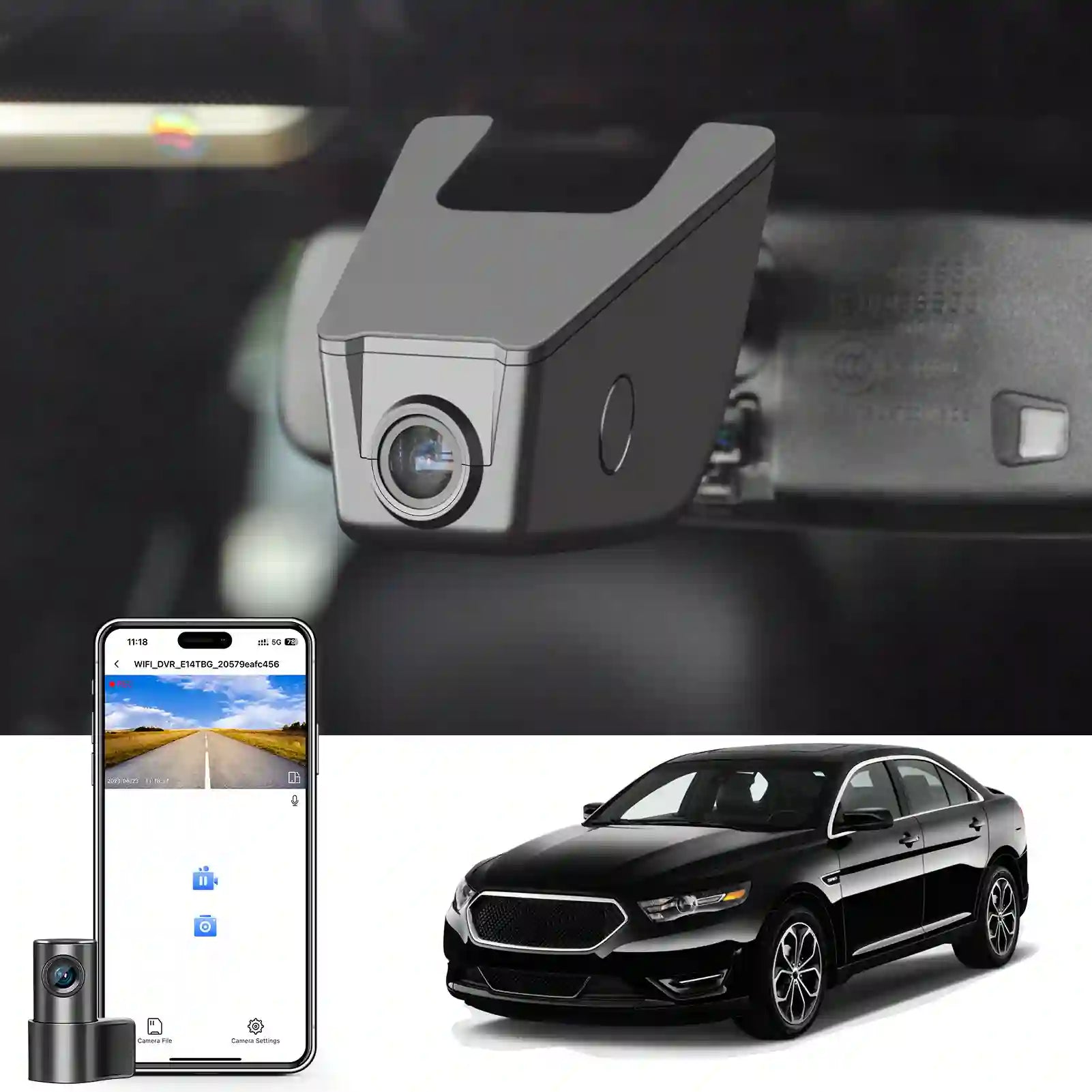 Front 4K & Rear 1080p Dash Cam Custom for Ford Taurus 2013-2019, Base XLT ST_Line Limited Timberline Platinum King Ran(Model A), UHD 2160P Video, WiFi & App, 128GB Card