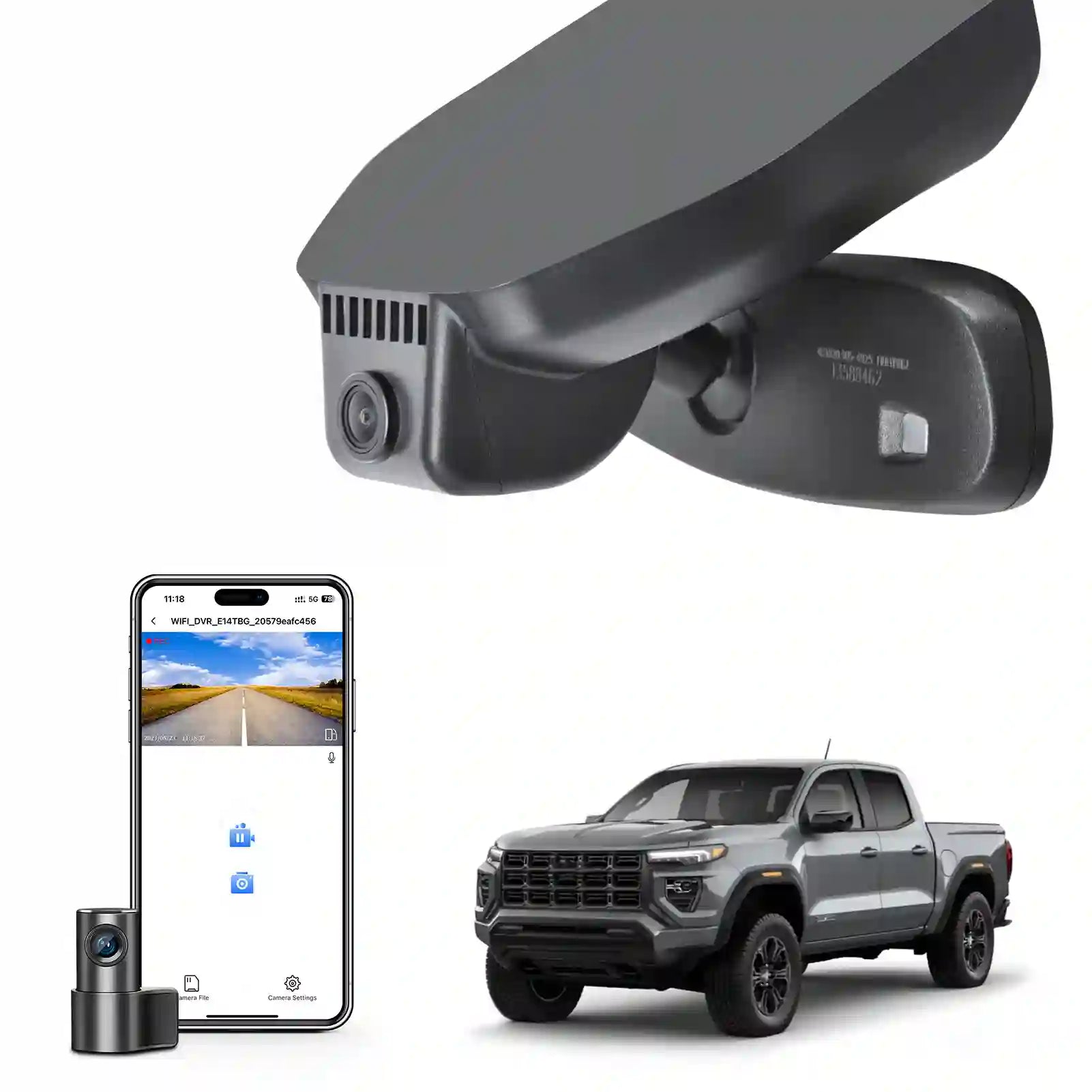 Front 4K & Rear 1080p Dash Cam Custom fit for GMC Canyon 2023 2024 2025 WD Elevation AT4 Denali(Model B), Integrated OEM Look, UHD 2160P Video, Built-in WiFi, Free App and 128GB Card