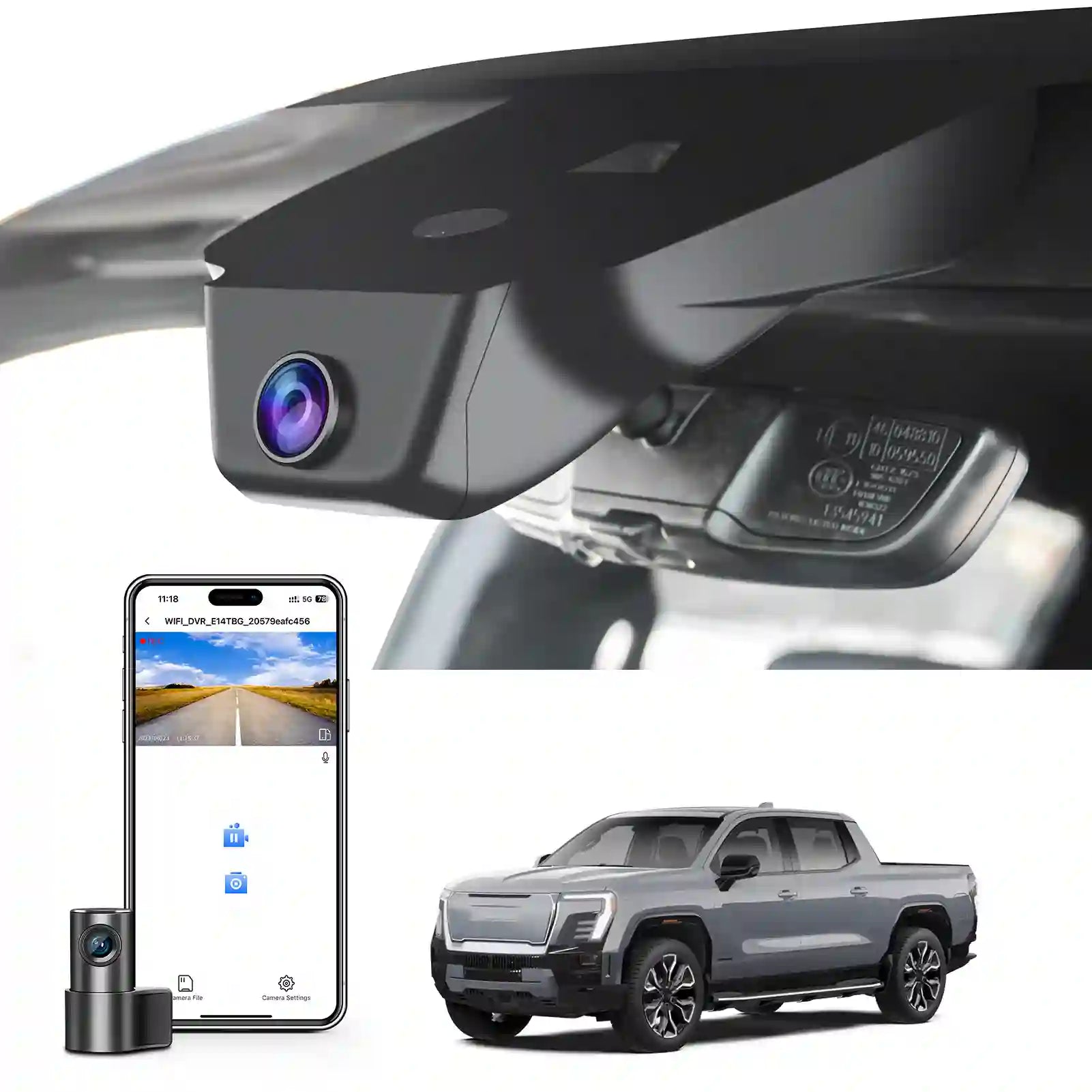 Front 4K & Rear 1080p Dash Cam fit for GMC Sierra EV Denali 2024 2025 Extended Range Denali Max Range Denali, Integrated OEM Look, UHD 2160P Video, WiFi & App, 128GB Card