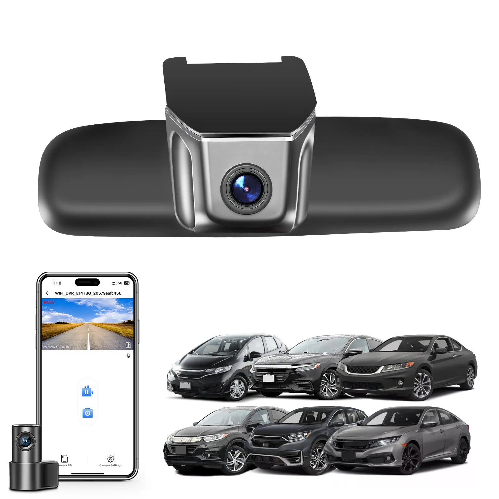 Front 4K & Rear 1080p Dash Cam for Honda CRV 2007-2022, Civic 2009-2021, Accord 2008-2022, HRV 2016-2022(More Vehicle Service Type in The 1st Bullet Point), WiFi & App, 128GB Card(Model B)
