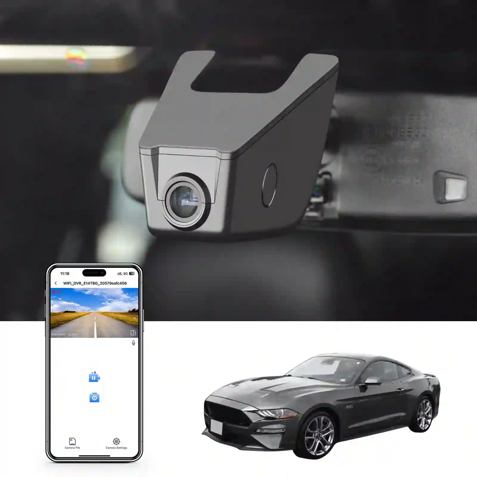 4K Dash Cam Fit for Ford Mustang S550 2015-2021(No a Big Cover), EcoBoost Premium GT Premiun Bullitt V6(Model B), Does Not Fit Ford Mustang S650 2024, WiFi & App, 128GB Card