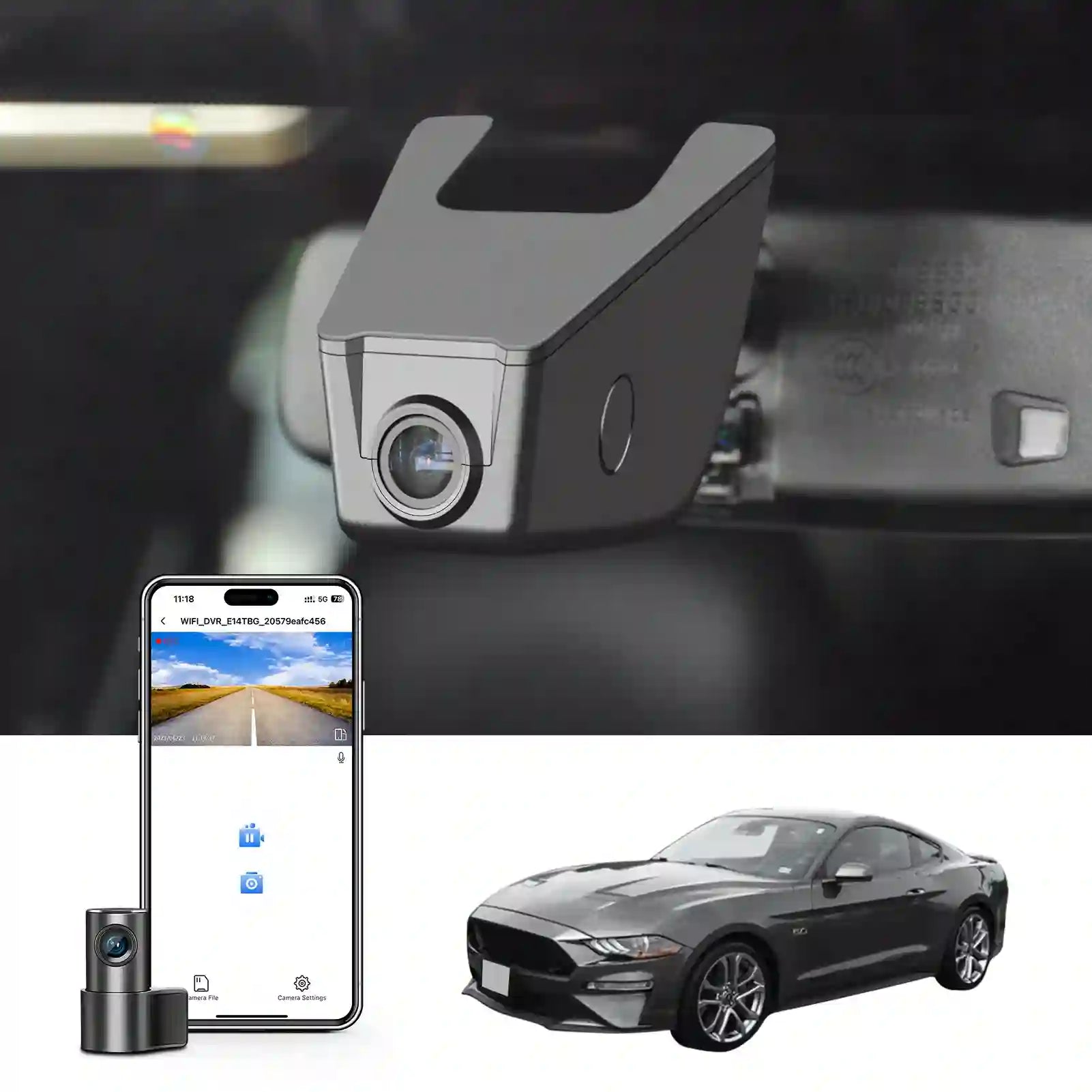 Front 4K & Rear 1080p Dash Cam for Ford Mustang S550 2015-2021(No a Big Cover), EcoBoost Premium GT Premiun Bullitt V6(Model B), Does Not Fit Ford Mustang S650 2024, WiFi & App, 128GB Card