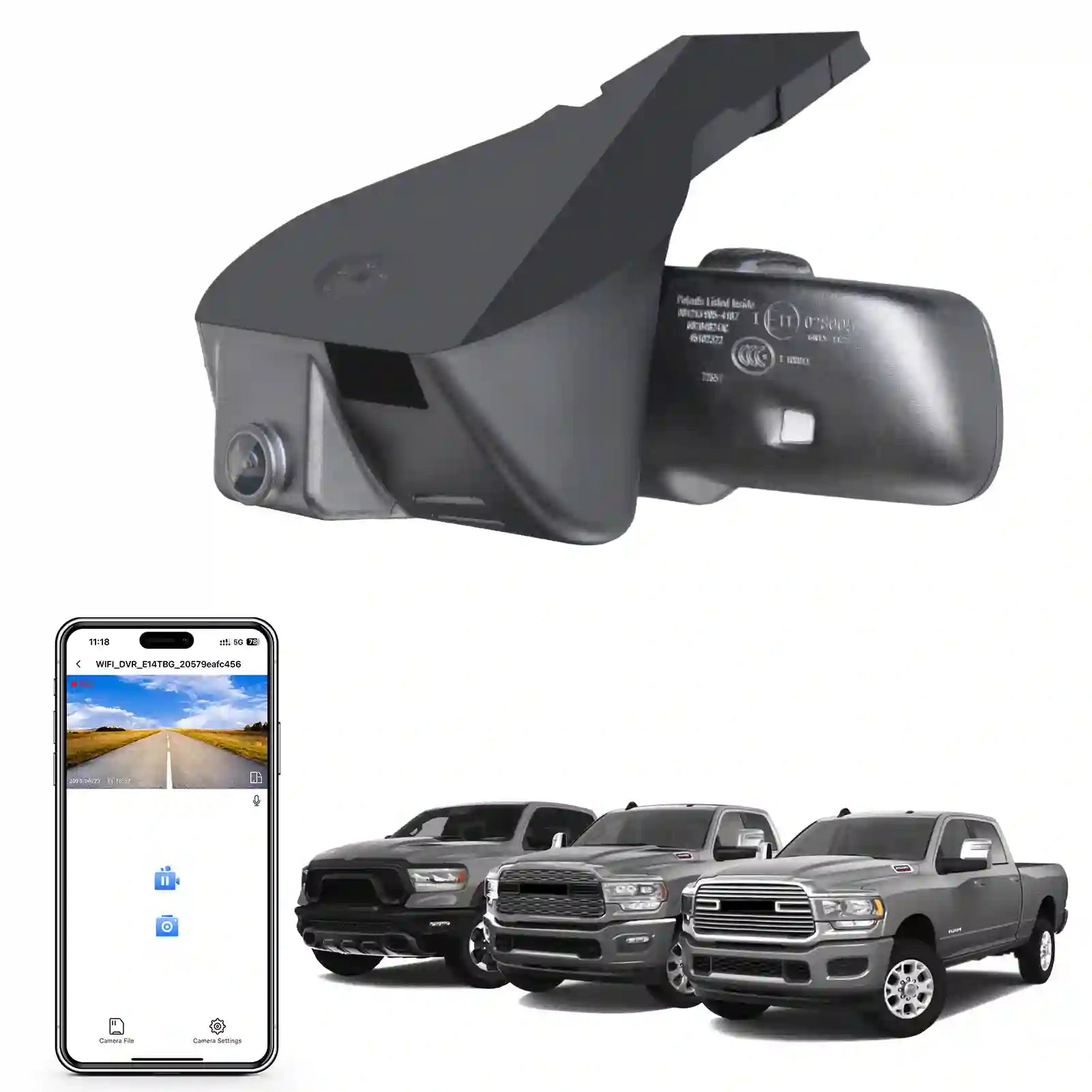 4K Dash Cam Custom fit for Dodge RAM 1500/2500/3500 2019 2020 2021 2022 2023 2024 (Model D), Rebel Big Horn Laramie, UHD 2160P Video, OEM Look App & WiFi,Loop Recording G-Sensor, 128GB Card