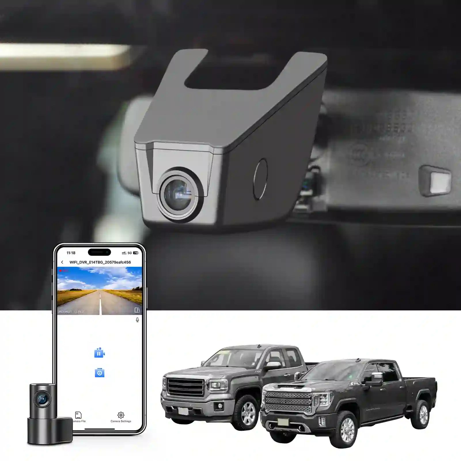 Front 4K & Rear 1080p Dash Cam fit for GMC Sierra Select 1500 2014-2021 Select 2500/3500 2015-2023(Model E), 2160P Video, WiFi & APP, 128GB Card