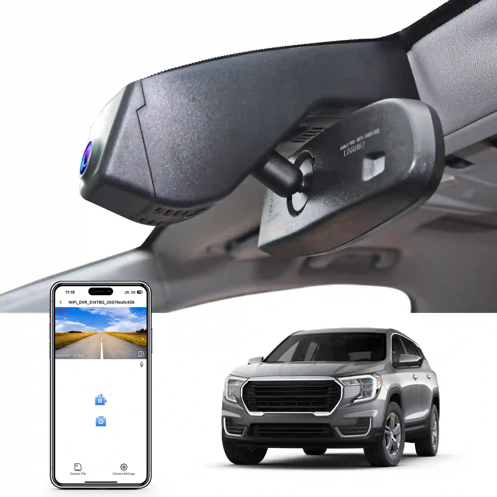 Mangoal 4K Dash Cam Integrated fit for GMC Terrain 2018-2024(Model A), SL SLE SLT AT4 Denali, UHD 2160P Video, Built-in WiFi, G-Sensor, Loop Recording, Easy to Install, Free App and 128GB Card