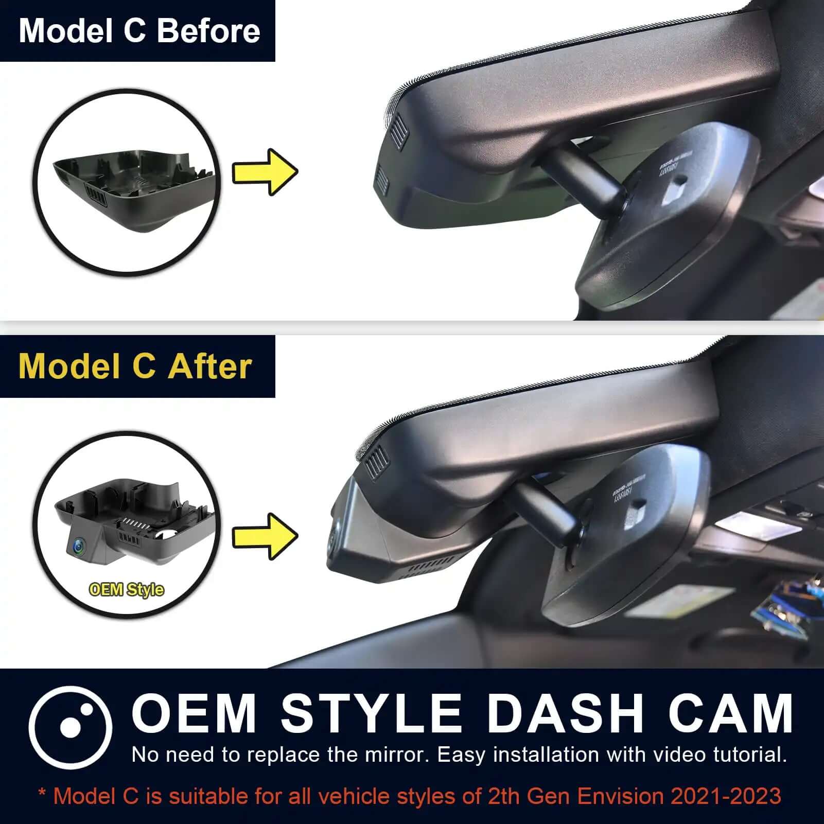 Buick Envision dash cam before & after installation 