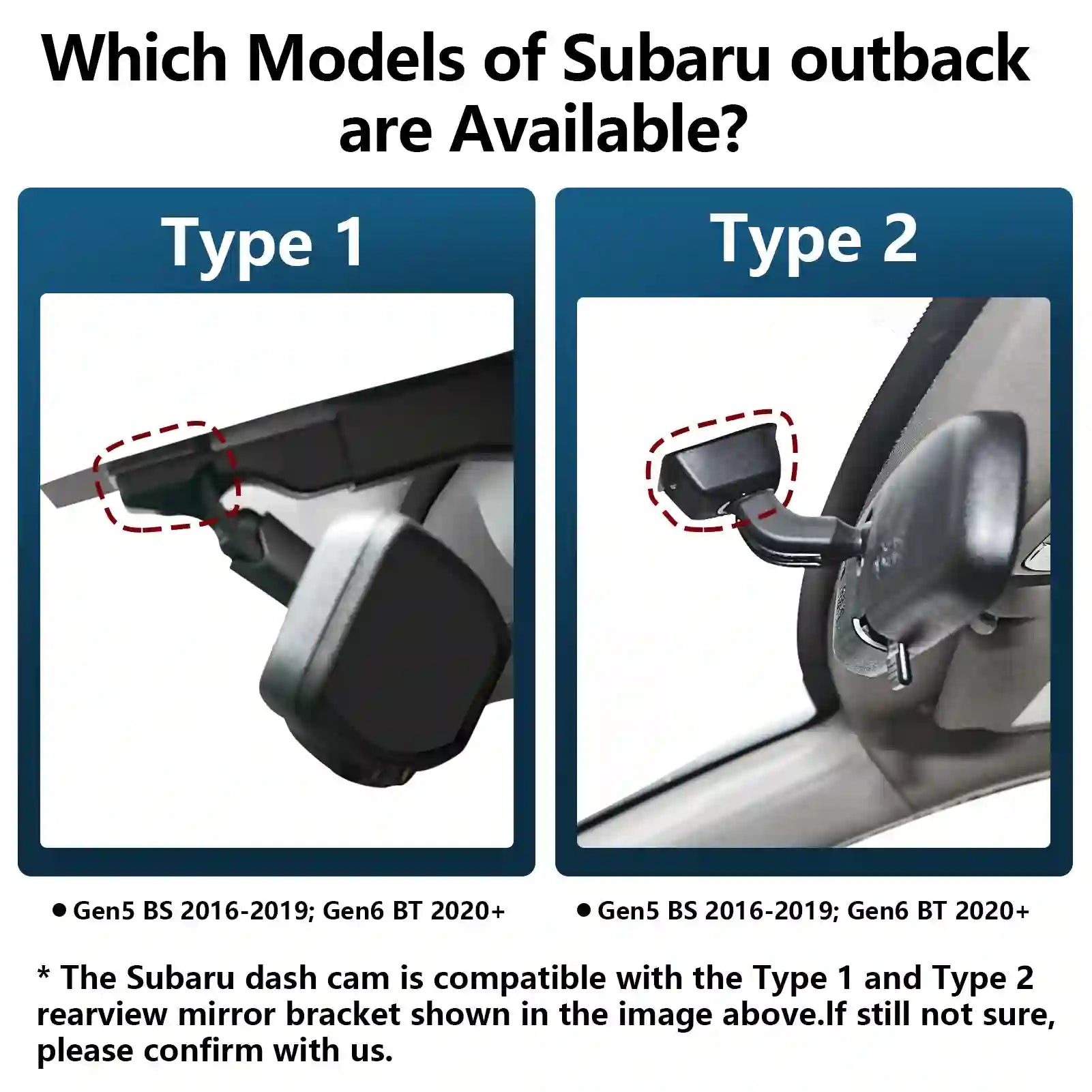 Subaru Outback Single back case types for dash camera 