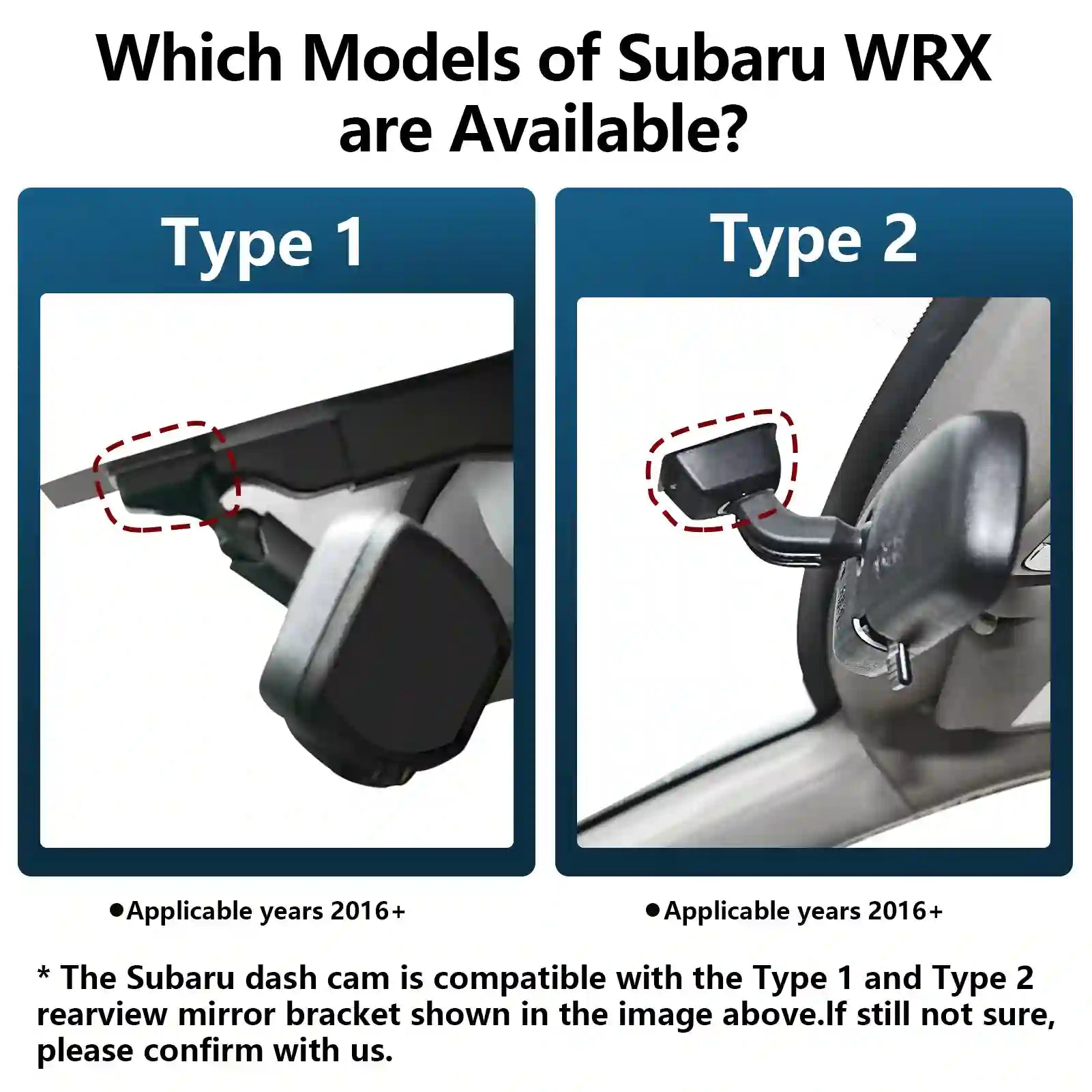 Subaru WRX dash camera Types 