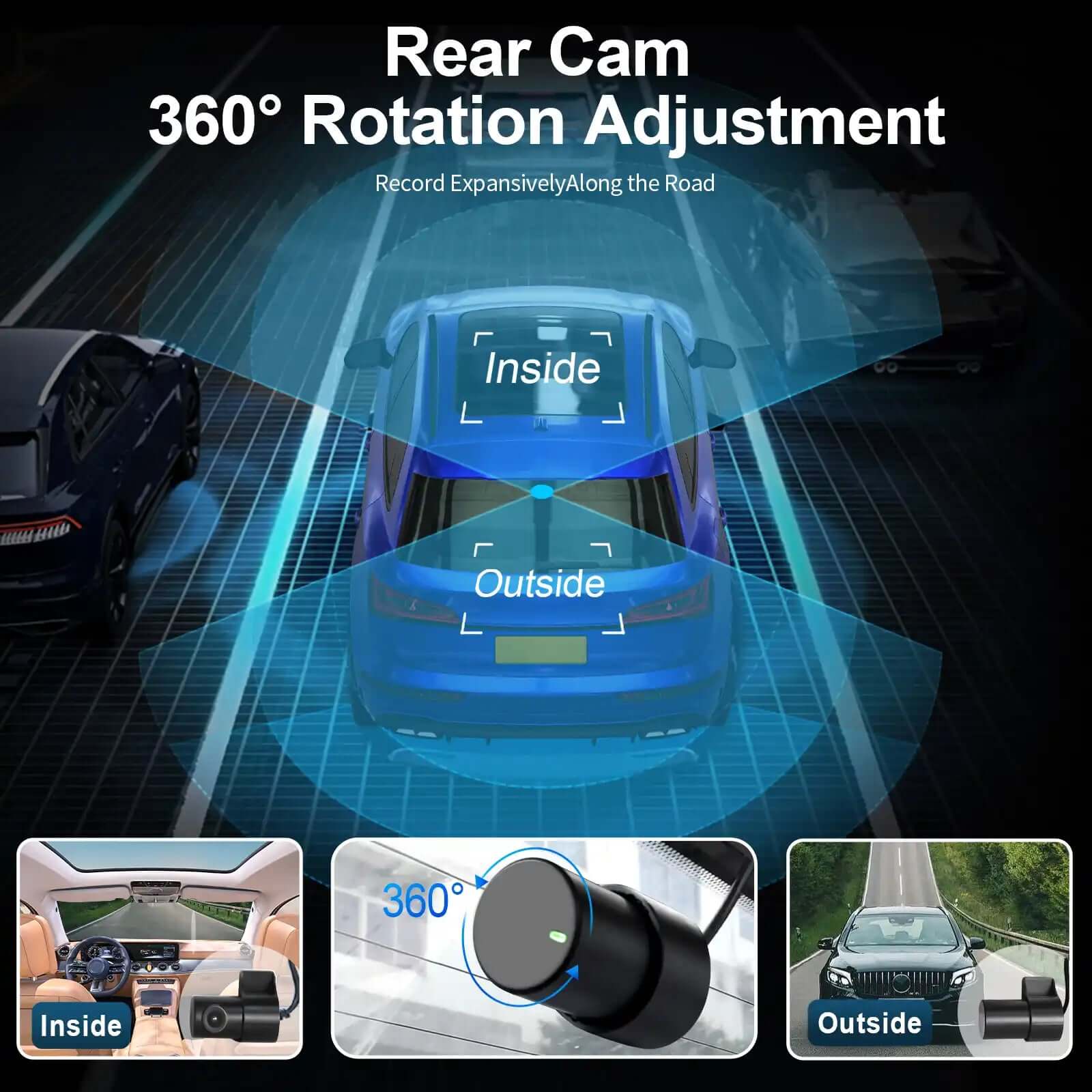 360 degree roratin rear vehicle dash cam 