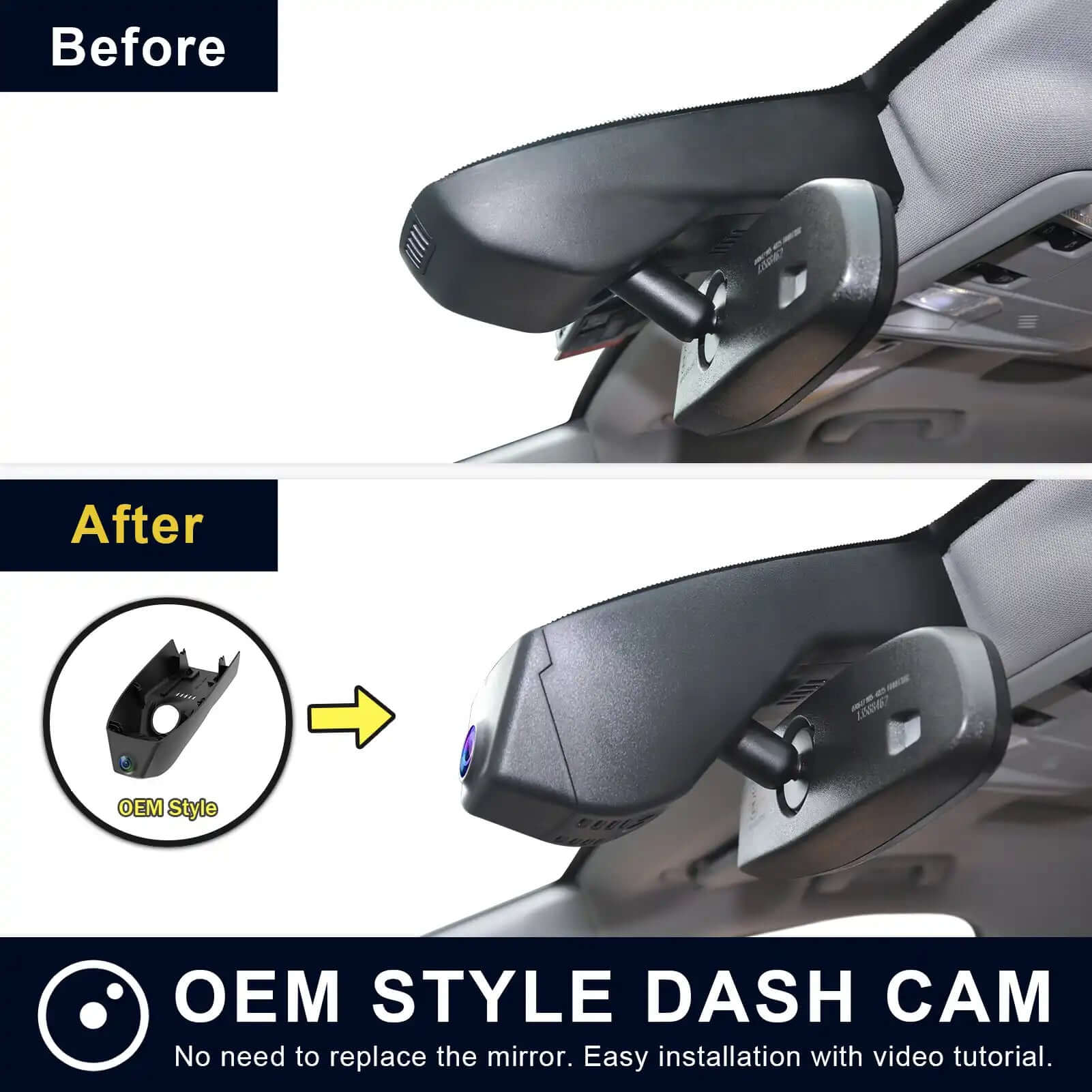 GMC Acadia dash cam before and after installation view 