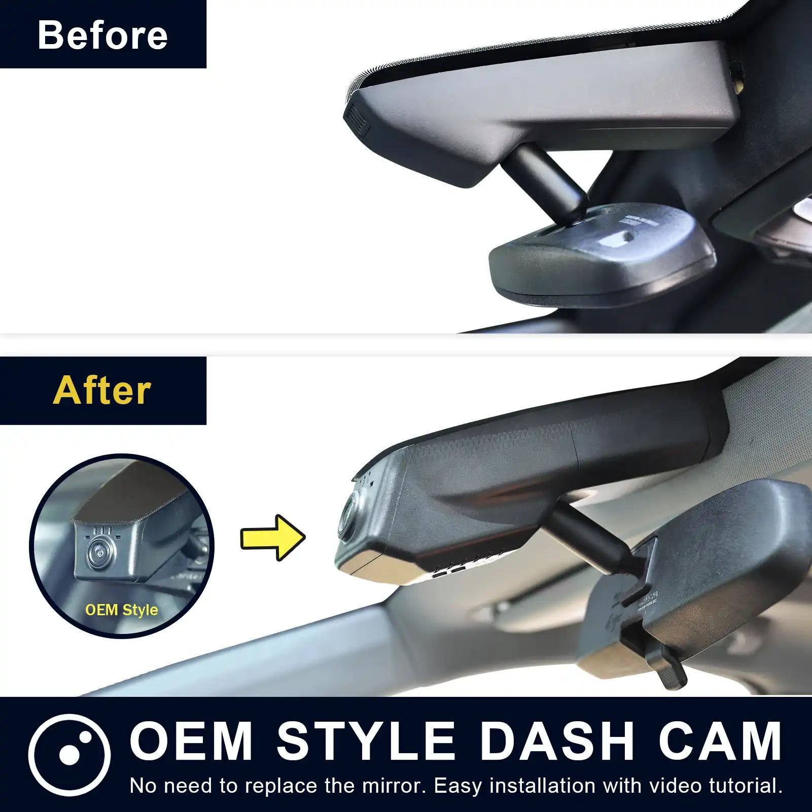 GMC Acadia dash cam before and after installation view 