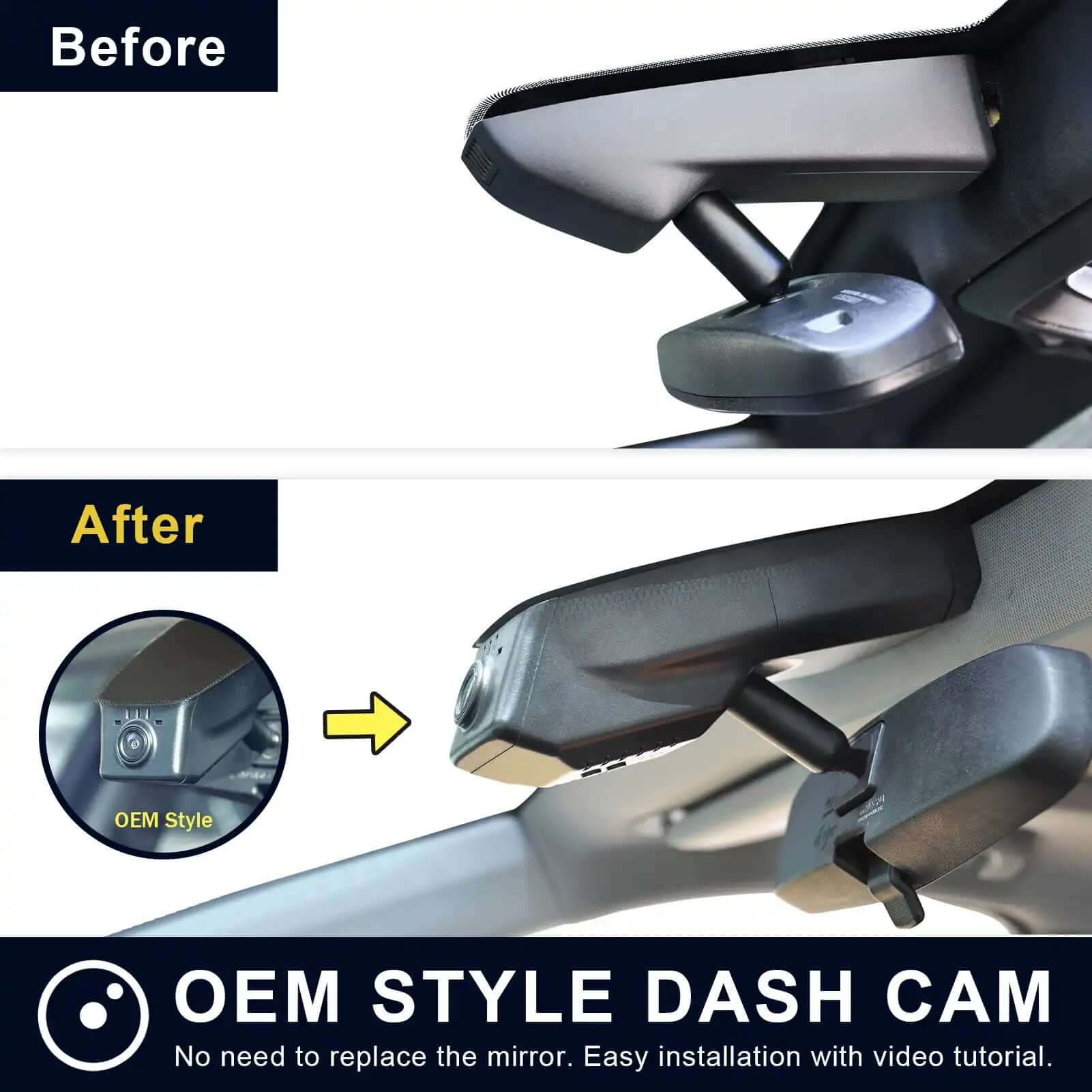 GMC Acadia dash cam before and after installation view 