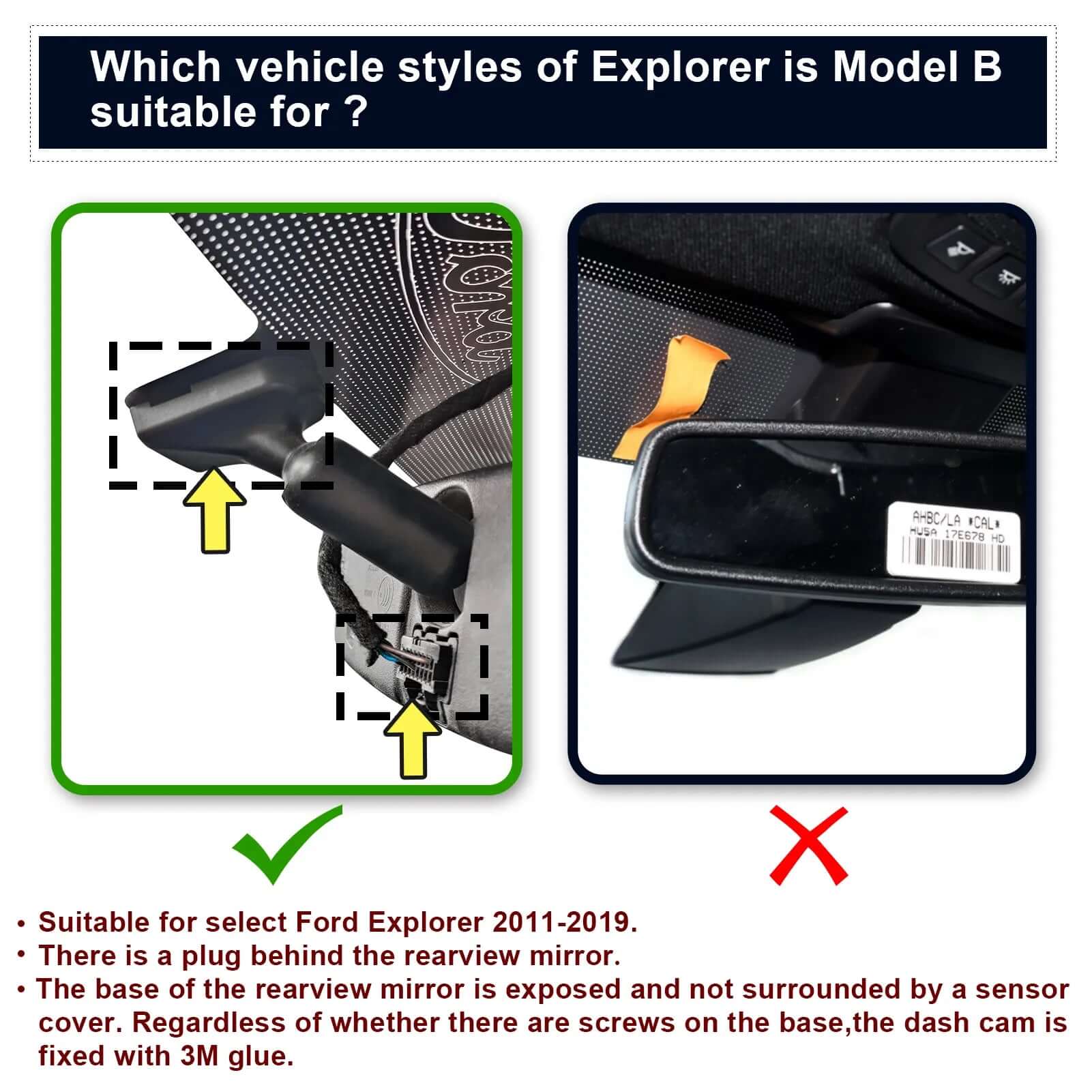 Ford Explorer dash cam suitable for model B