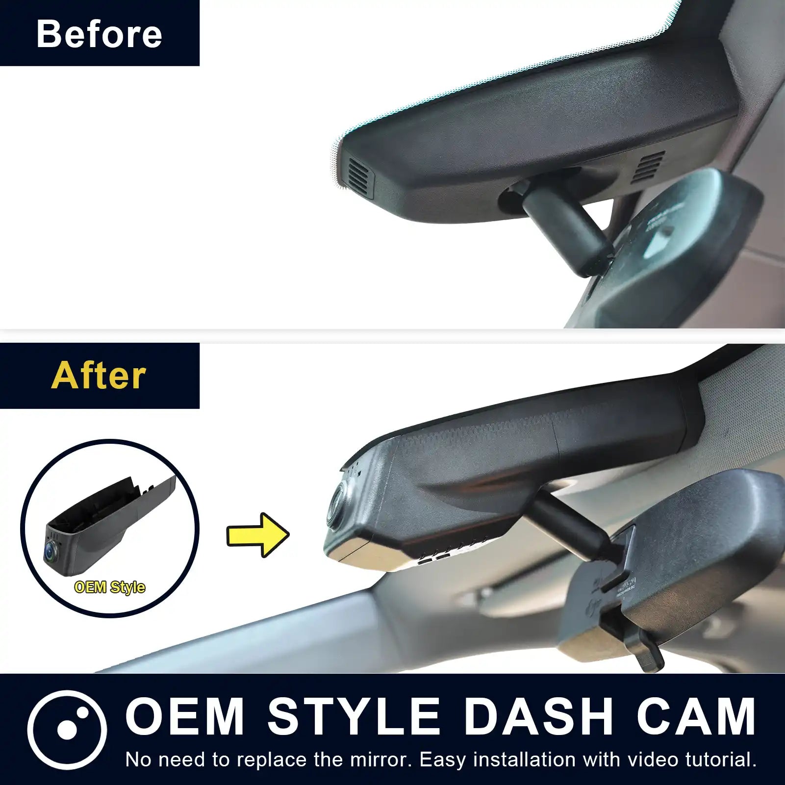 Chevy Traverse dash cam before and after installation view 