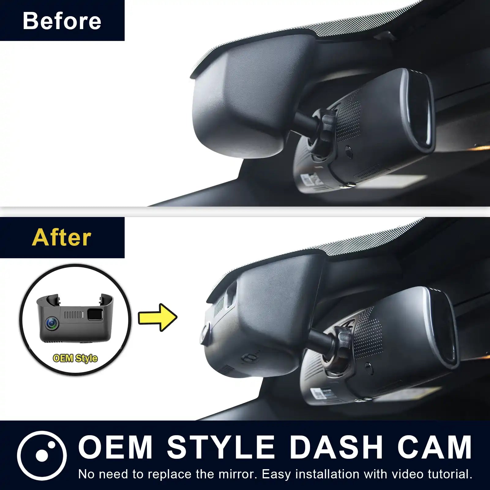 Dodge Challenger before and after dash cam installation view