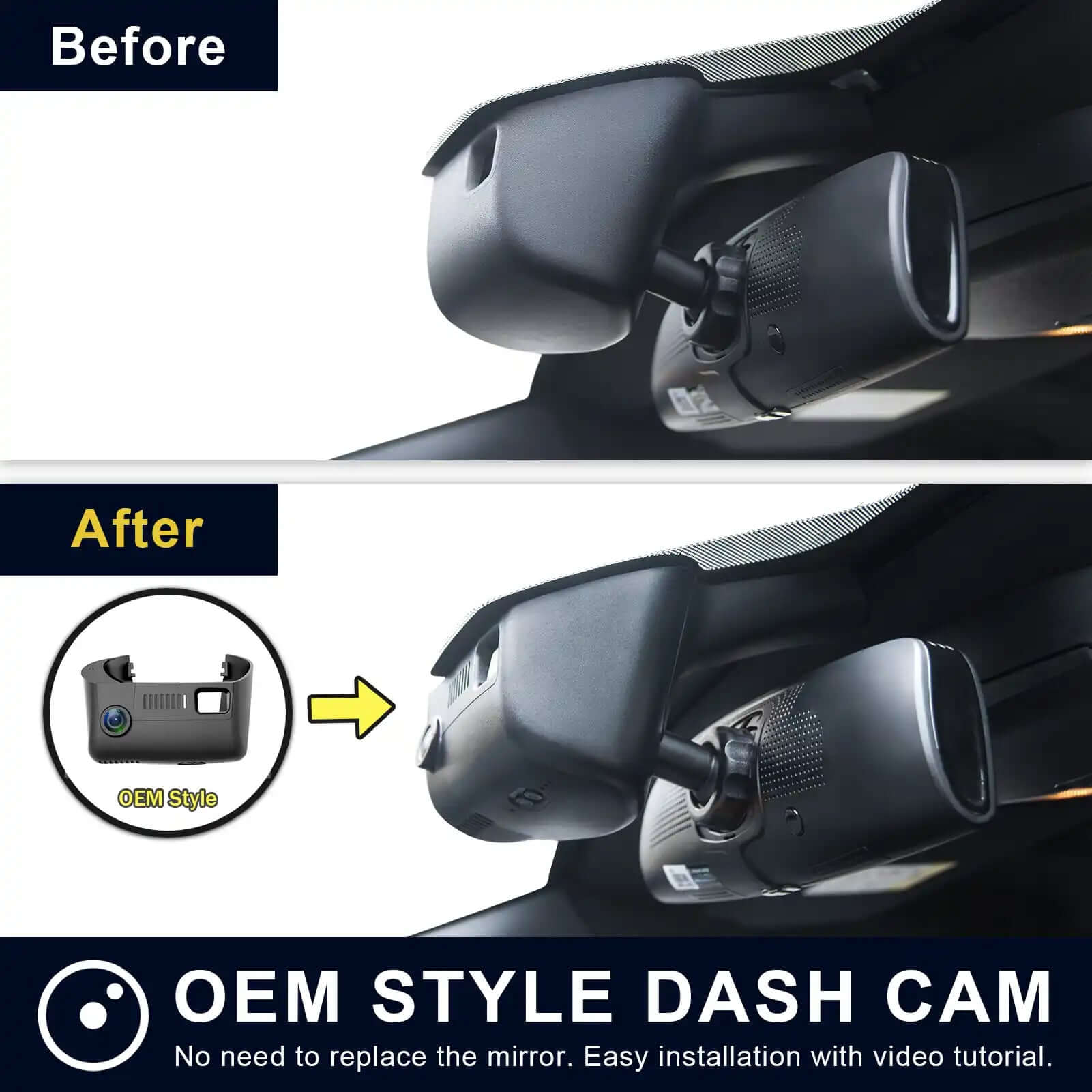 Dodge Challenger before and after dash cam installation view