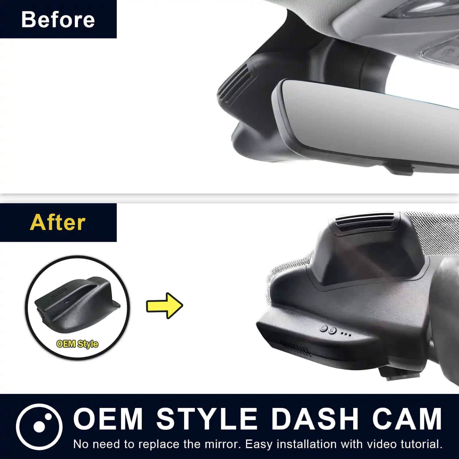 Jeep Compass dash cam before and after installation view 