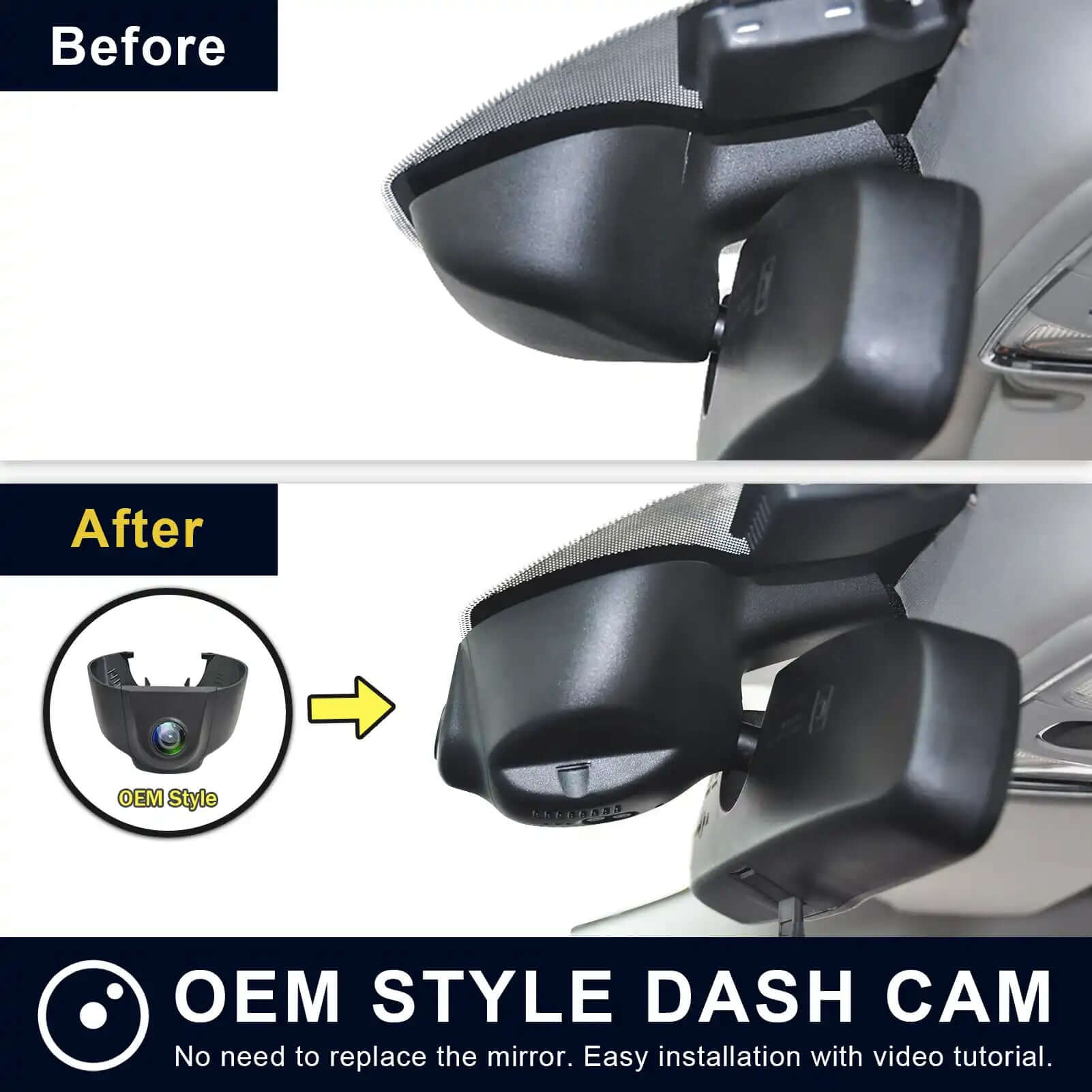 Jeep Gen Cherokee dash cam before and after installation view 