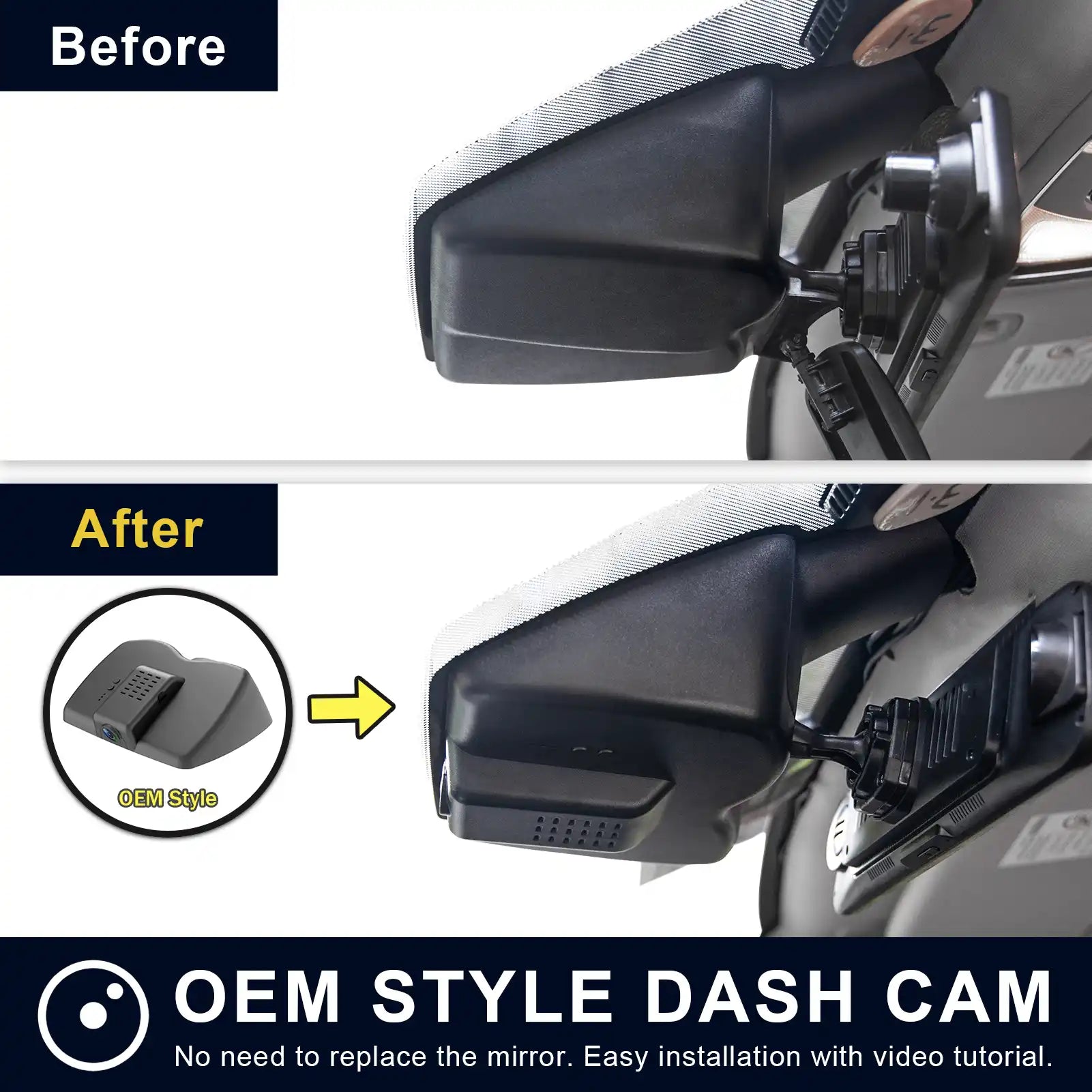 Jeep Gen Cherokee dash cam before and after installation view 