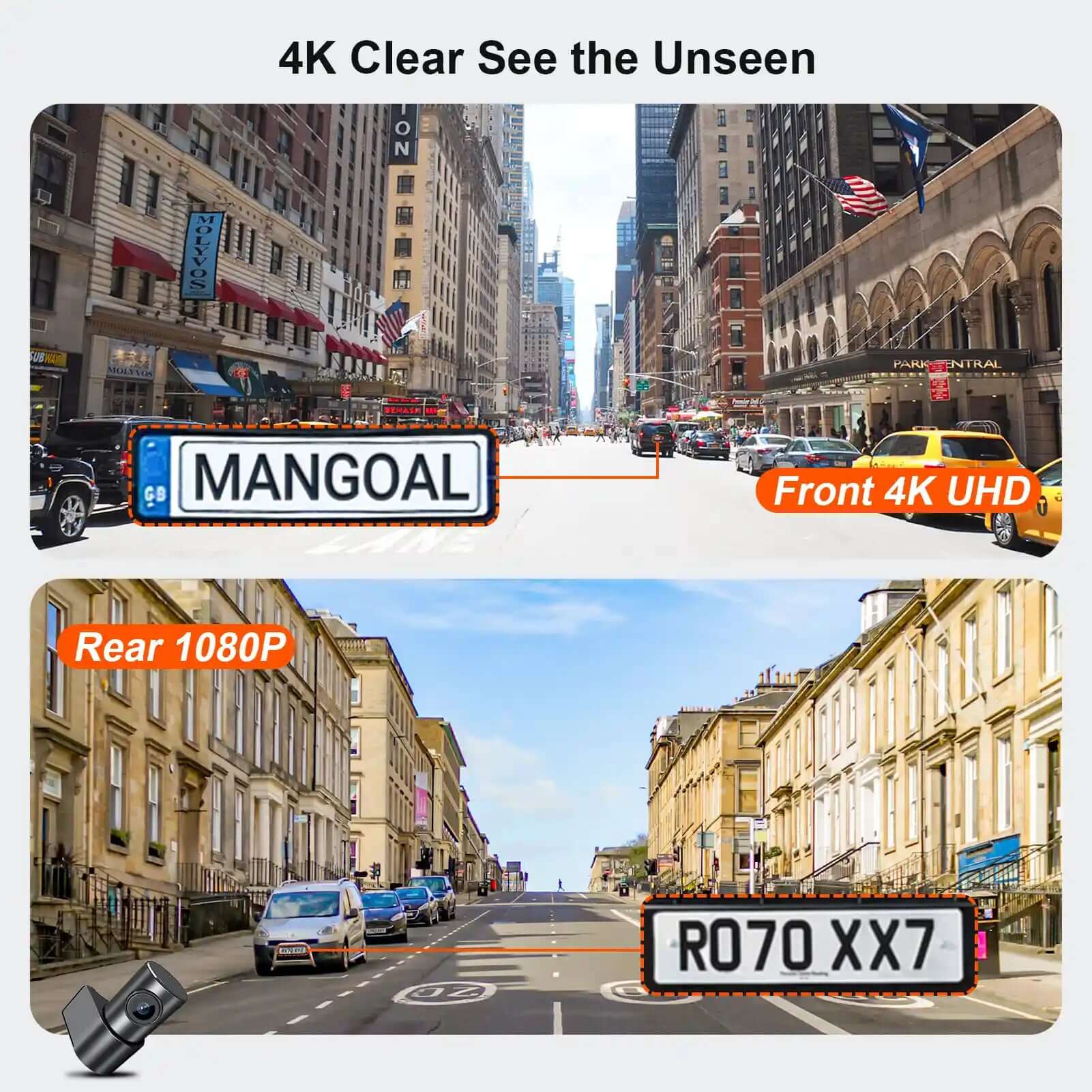 mangoal front 4k and rear 1080P dual dash cam 